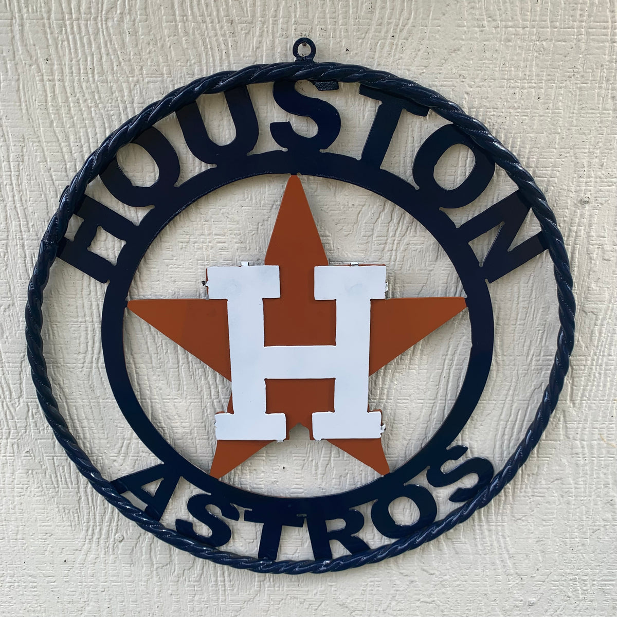 HOUSTON ASTROS ORANGE & NAVY  BLUE CUSTOM METAL VINTAGE CRAFT WALL ART HANDMADE 12",18",24",32",36"