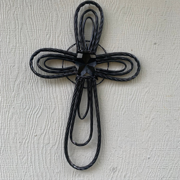 #EH80002 STAR WROUGHT IRON METAL CROSS WALL ART DARK SILVER GREY WESTERN HOME DECOR HANDMADE