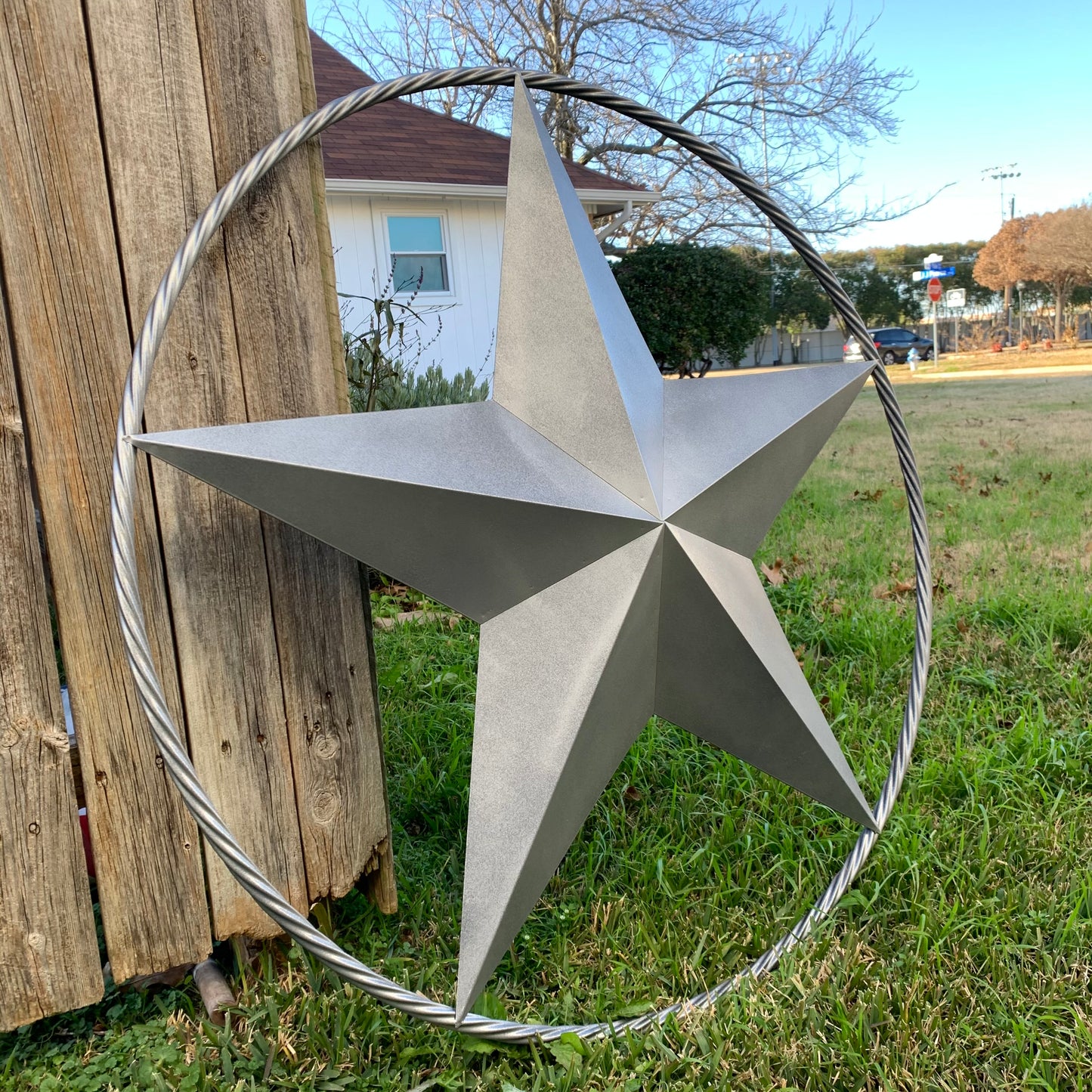 RUSTIC GREY SILVER BARN METAL STAR TWISTED ROPE RING WESTERN HOME DECOR HANDMADE NEW 12",24",36",50",60",72"
