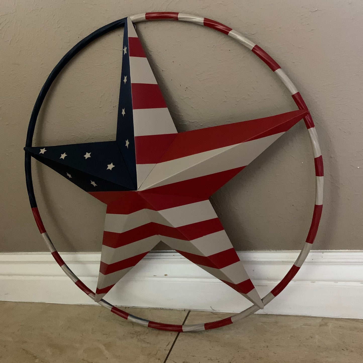 AMERICAN USA FLAG BARN STAR METAL RED BEIGE BLUE STAR 12",16",24",32"36",38",40",48