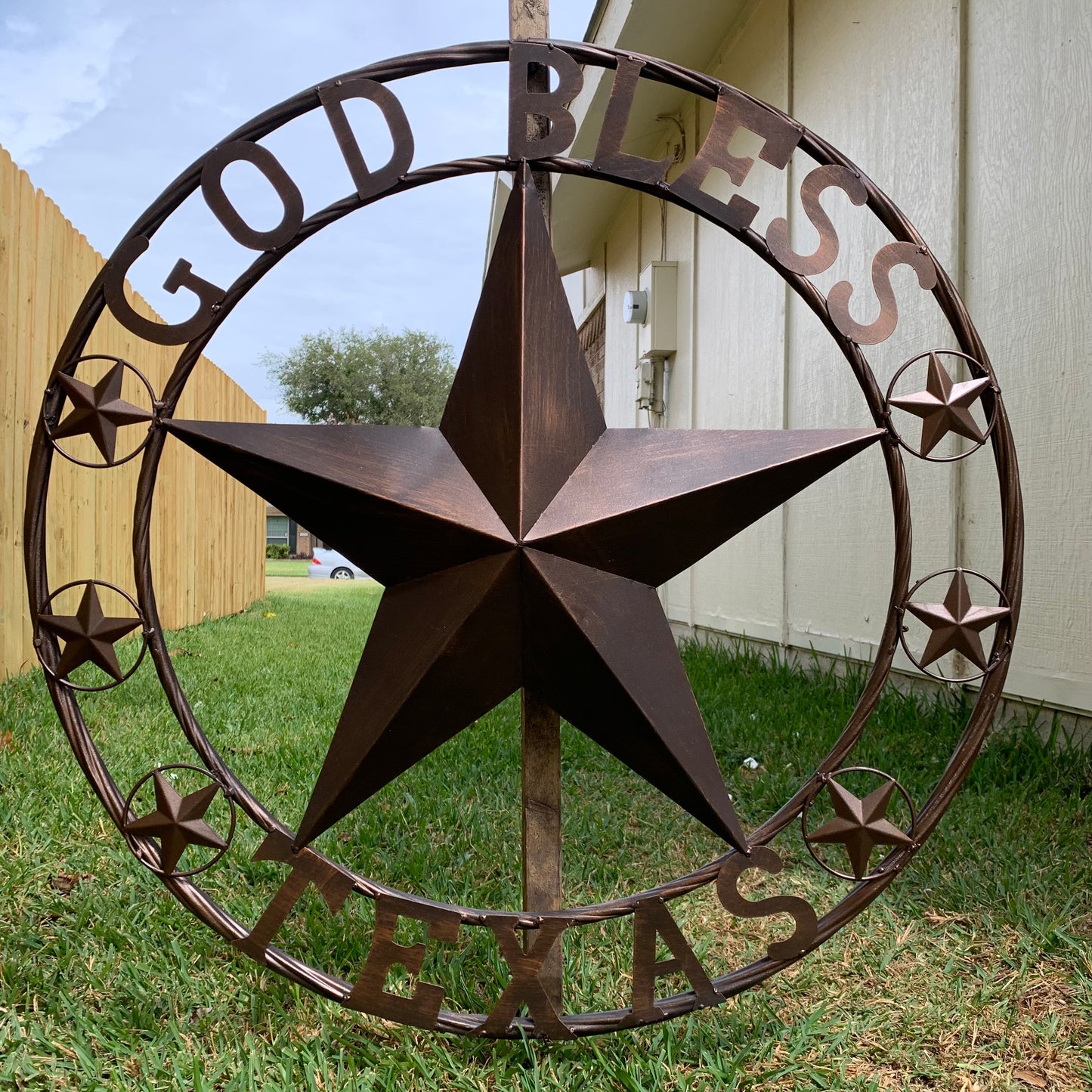 GOD BLESS TEXAS BARN 3d LONE STAR WITH 3 SMALL STARS TWISTED RING WESTERN HOME DECOR RUSTIC BRONZE HANDMADE NEW #EH11107