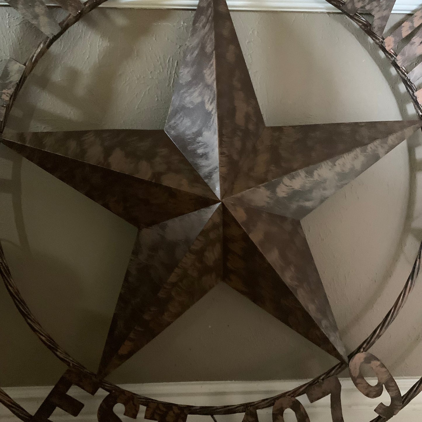 COLOMINA STYLE YOUR CUSTOM NAME BARN STAR BRONZE BRUSH COPPER METAL STAR 3d TWISTED ROPE RING COLOMINA WESTERN HOME DECOR RUSTIC VINTAGE HANDMADE 24",32",36",40",42",44",46",50"