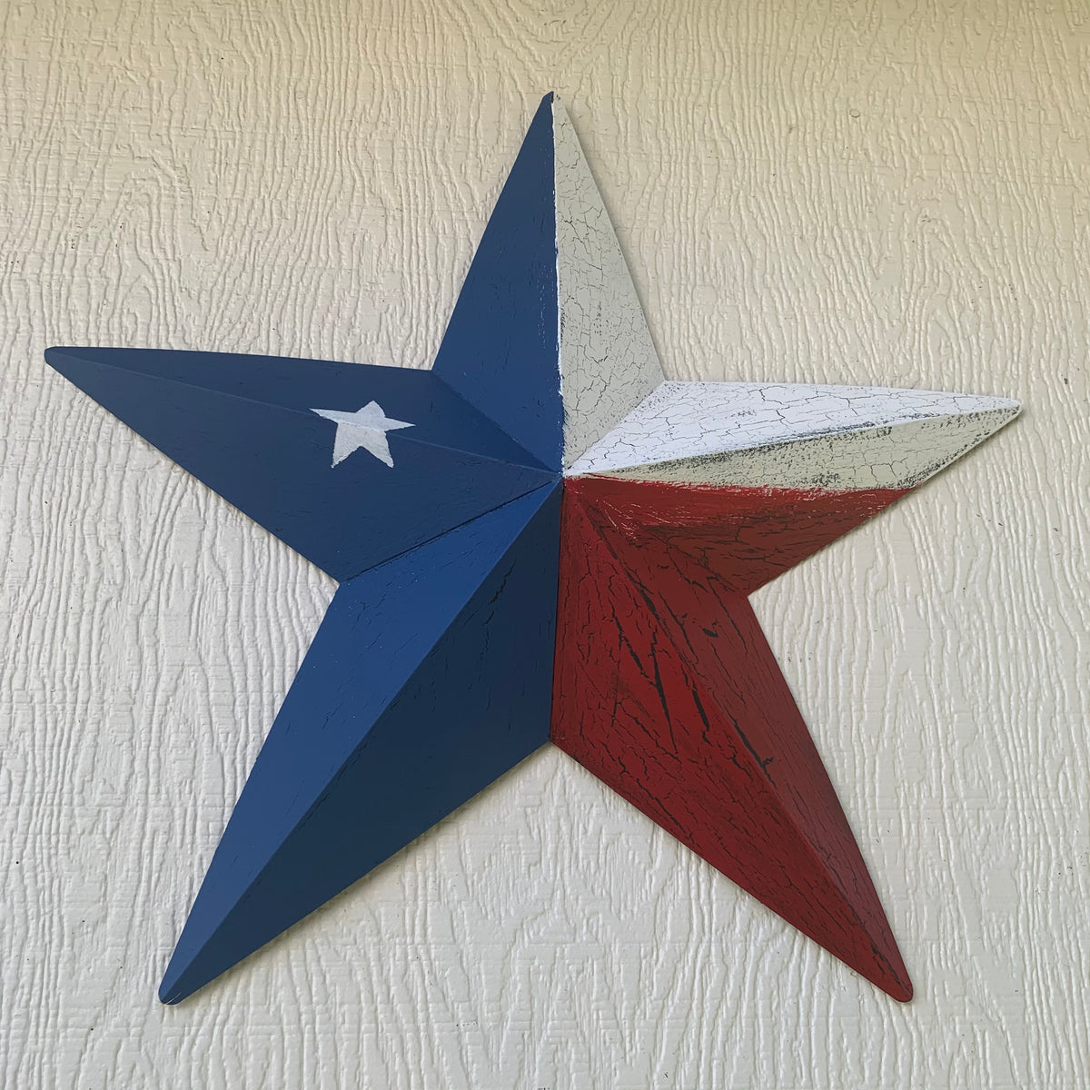 CRACKLE STYLE RED WHITE & BLUE METAL BARN STAR METAL WALL ART WESTERN HOME DECOR RUSTIC NEW