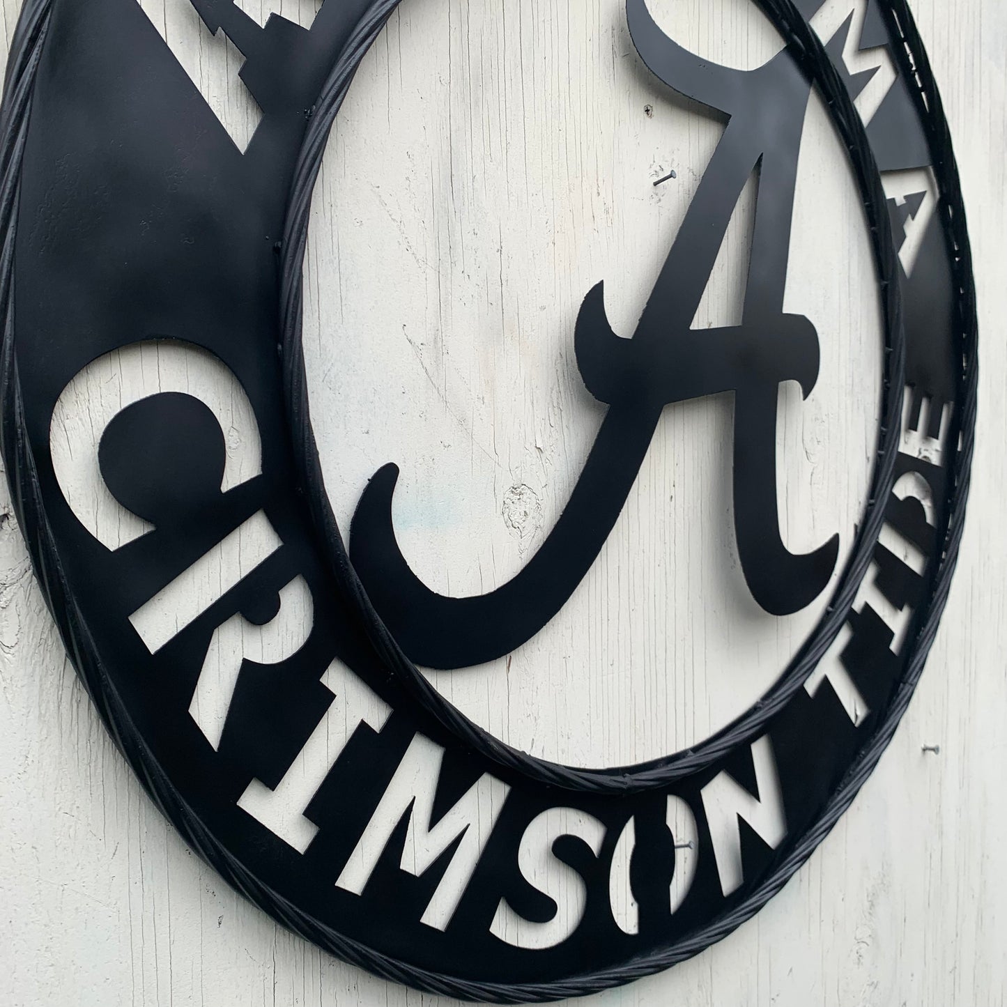 ALABAMA CRIMSON TIDE BLACK WIDE BAND RING LASERCUT CUSTOM METAL VINTAGE TEAM CRAFT HANDMADE