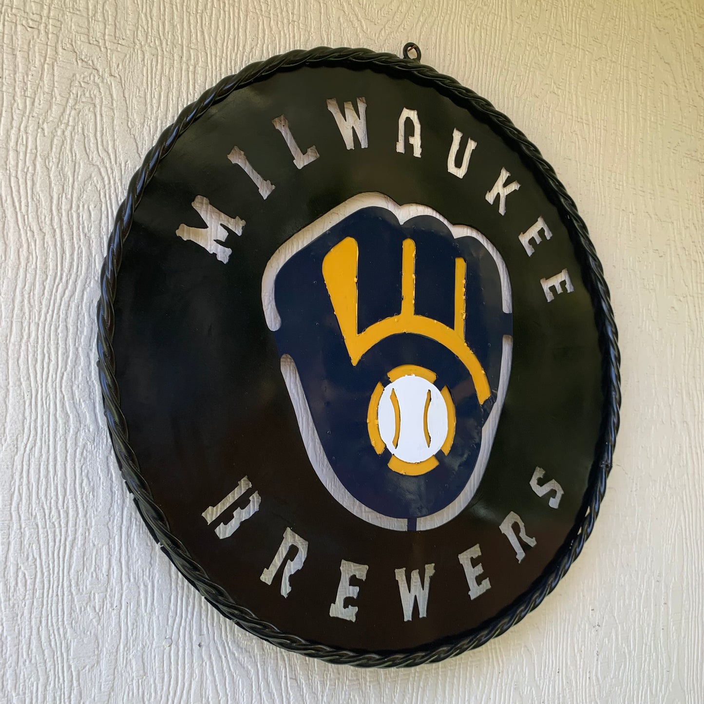 24" MILWAUKEE BREWERS WIDE BAND DISC CUSTOM METAL VINTAGE CRAFT TEAM SPORTS SIGN HANDMADE