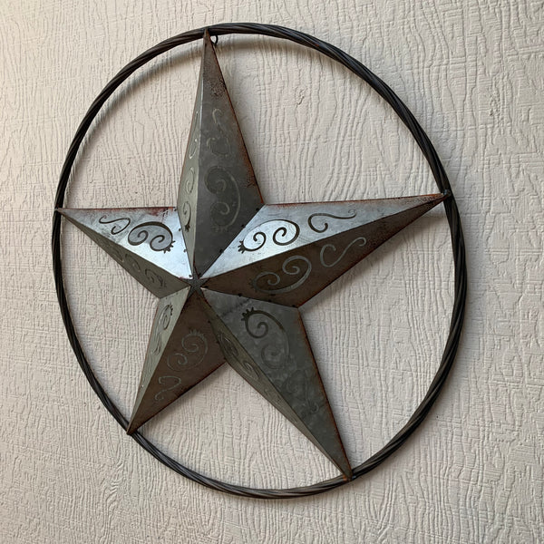 GALVANIZED SCROLL CARVED METAL BARN STAR WALL ART WESTERN HOME DECOR HANDMADE #EH12313