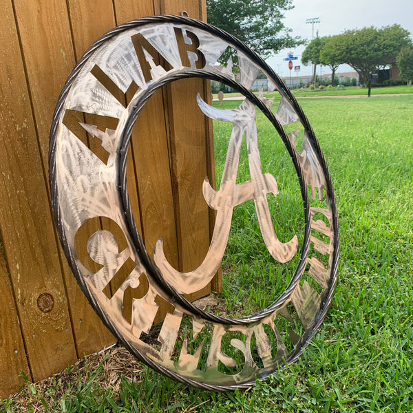 ALABAMA CRIMSON TIDE RAW METAL LASER CUT  WIDE BAND RING CUSTOM METAL VINTAGE TEAM CRAFT HANDMADE
