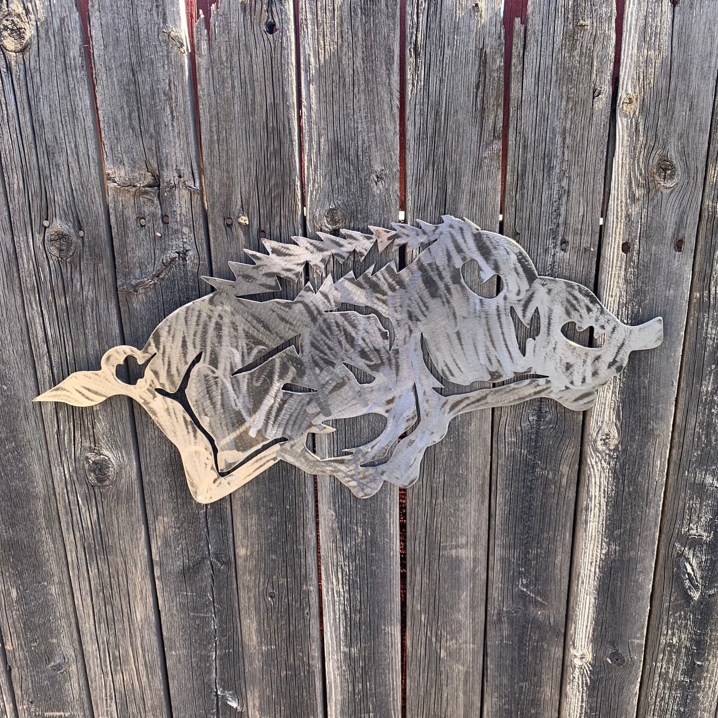 24" X 12" ARKANSAS RAZORBACKS CUSTOM RAW METAL VINTAGE CRAFT WIDE BAND RING TEAM SIGN HANDMADE