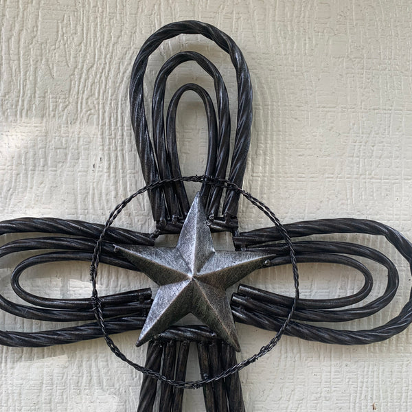 #EH80002 STAR WROUGHT IRON METAL CROSS WALL ART DARK SILVER GREY WESTERN HOME DECOR HANDMADE