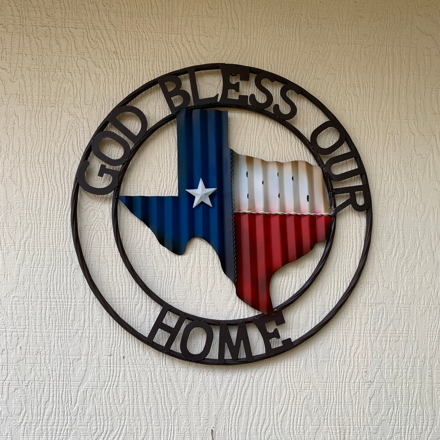 24" WAVY GOD BLESS PUR HOME STATE OF TEXAS METAL CRAFT SIN WESTERN HOME DECOR HANDMADE NEW #EH12970