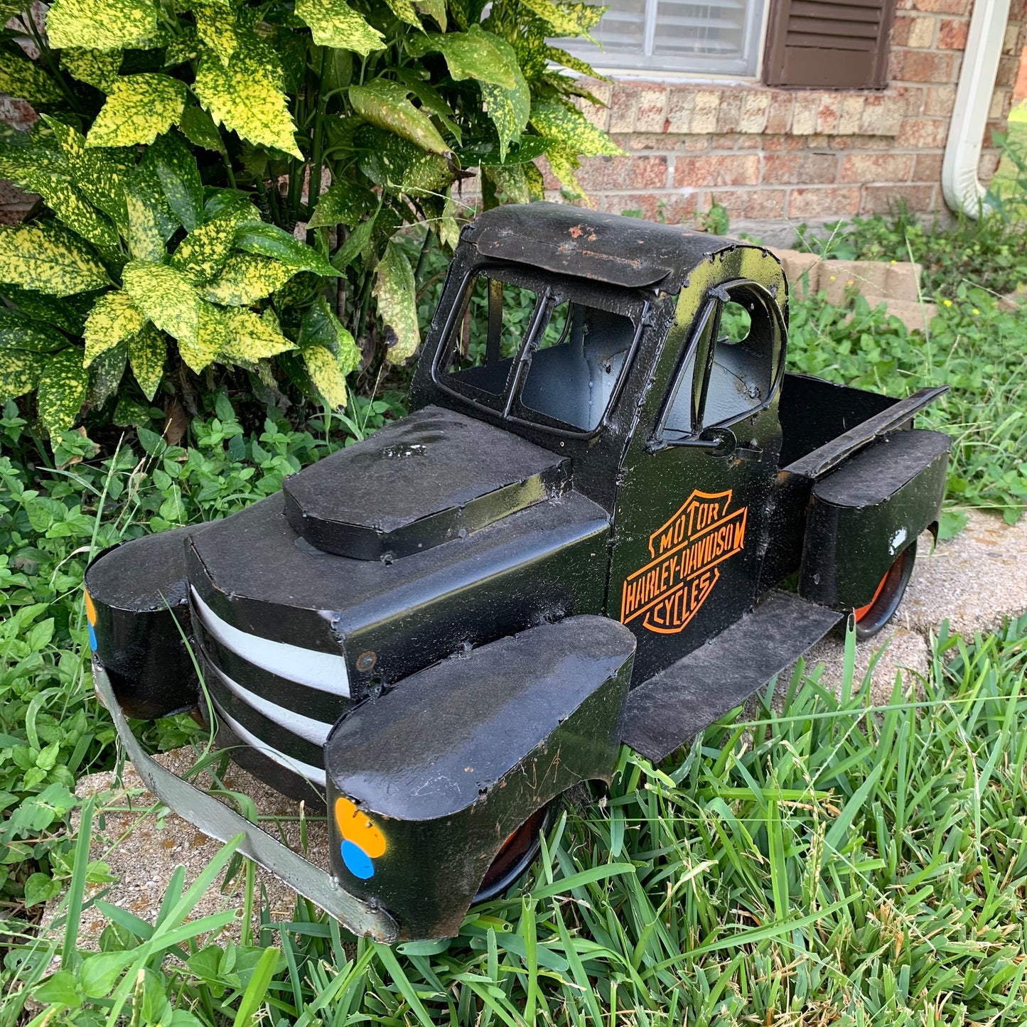 PICKUP TRUCK 20" METAL ART FIGURINE OUTDOOR & INDOOR GARDEN WESTERN HOME DECOR HANDMADE NEW: 20"L x 10"W x 12" H