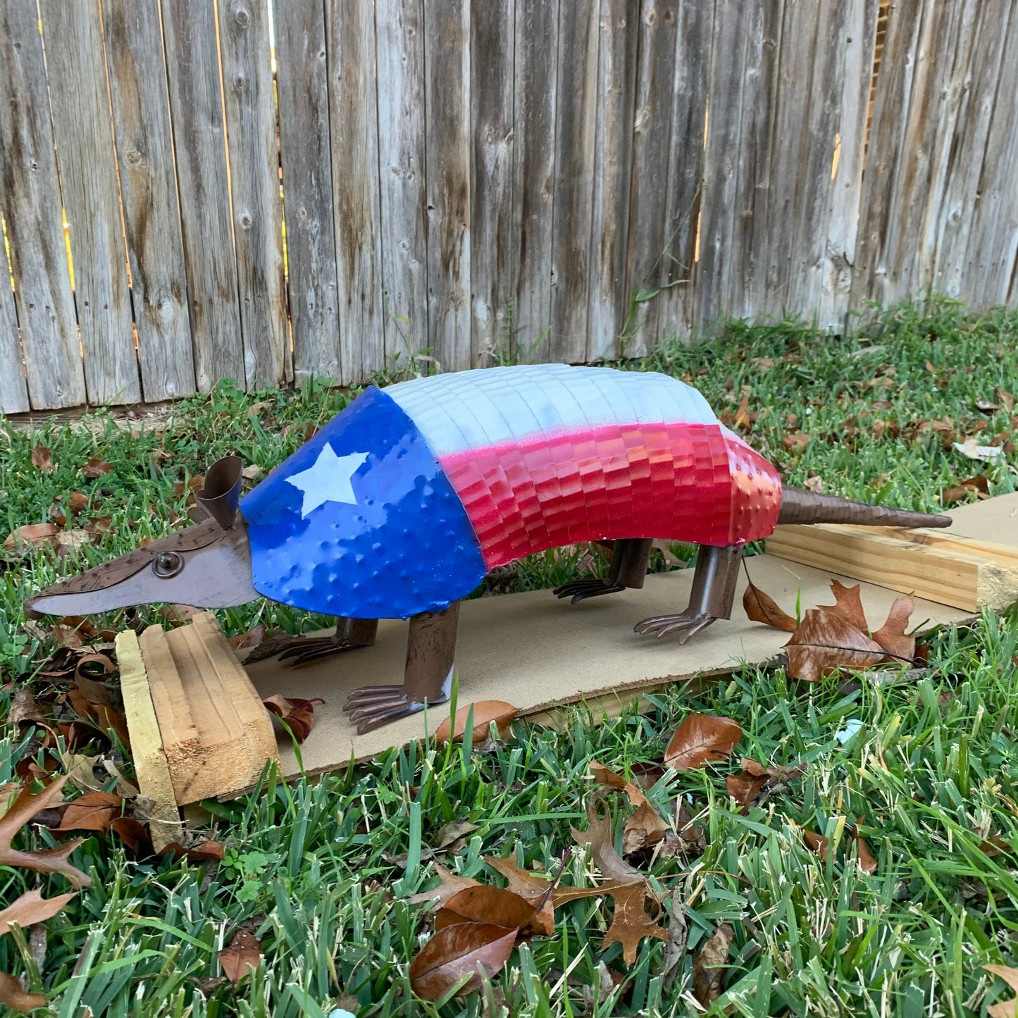 TEXAS FLAG ARMADILLO GARDEN ANIMAL SCULPTURE YARD ART METAL DECOR ORNAMENT PATRIOTIC DECOR HANDMADE #EH12220 30",22",14",10"