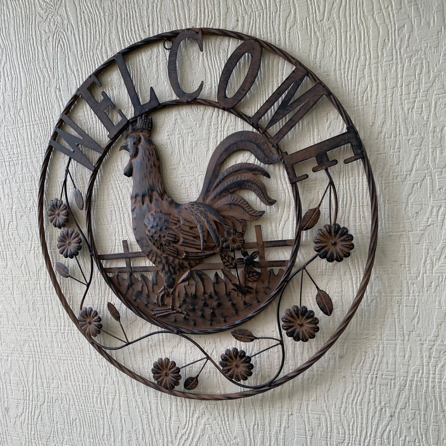 #EH11437 ROOSTER WELCOME 24" SCROLL ART METAL SIGN WESTERN HOME DECOR NEW