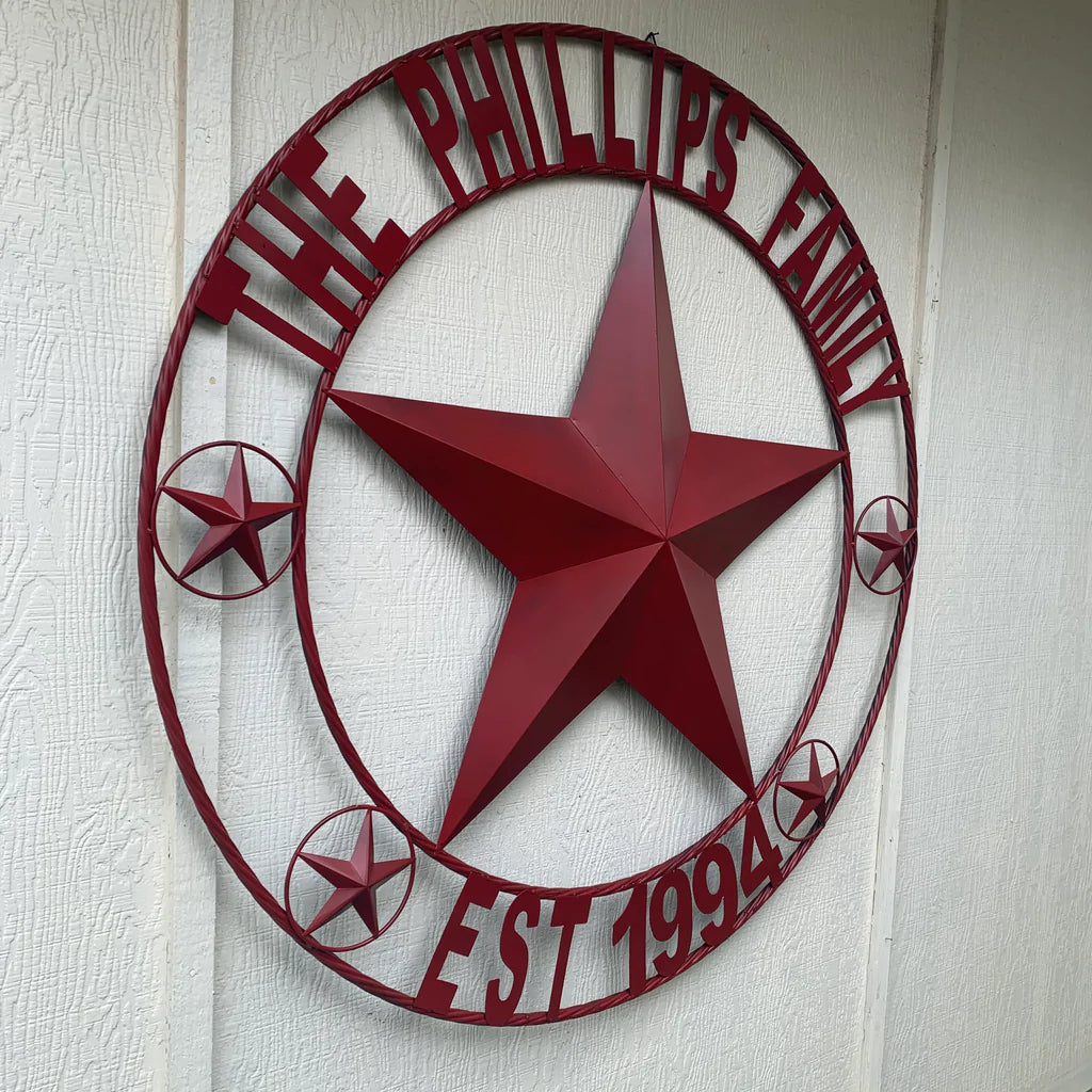 PHILLIPS STYLE YOUR CUSTOM STAR METAL NAME RUSTIC BURGUNDY RED PHILLIPS CUSTOM 3d STAR METAL NAME BARN STAR TWISTED ROPE RING DESIGN METAL WALL ART HOME DECOR ANY SIZE