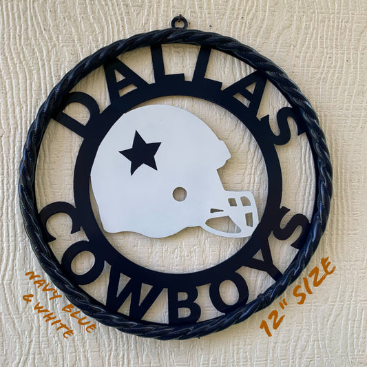 12", 18", 24", 32" DALLAS COWBOYS HELMET SIGN NAVY BLUE & WHITE METAL CUSTOM VINTAGE CRAFT WALL ART TEAM SIGN HANDMADE