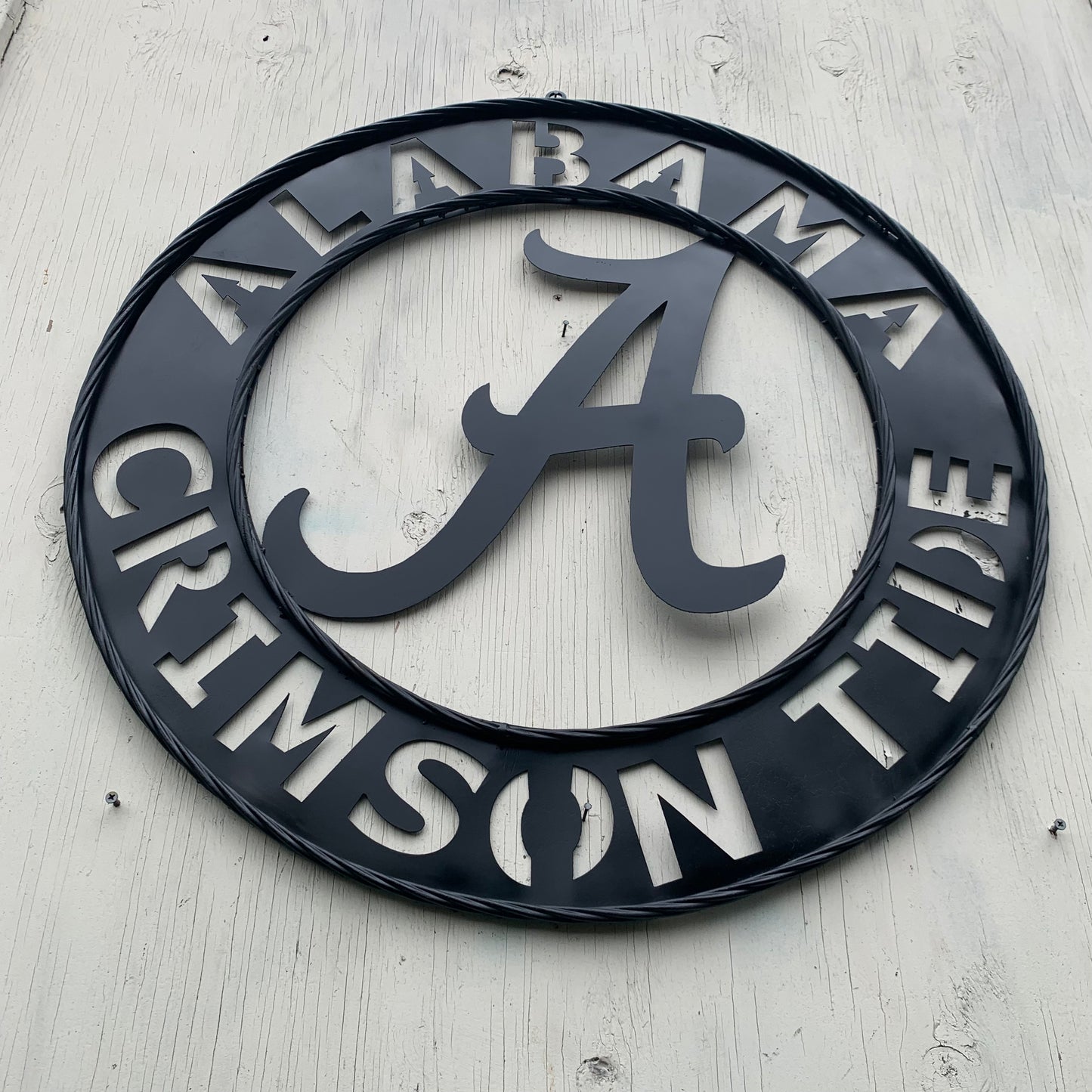 ALABAMA CRIMSON TIDE BLACK WIDE BAND RING LASERCUT CUSTOM METAL VINTAGE TEAM CRAFT HANDMADE