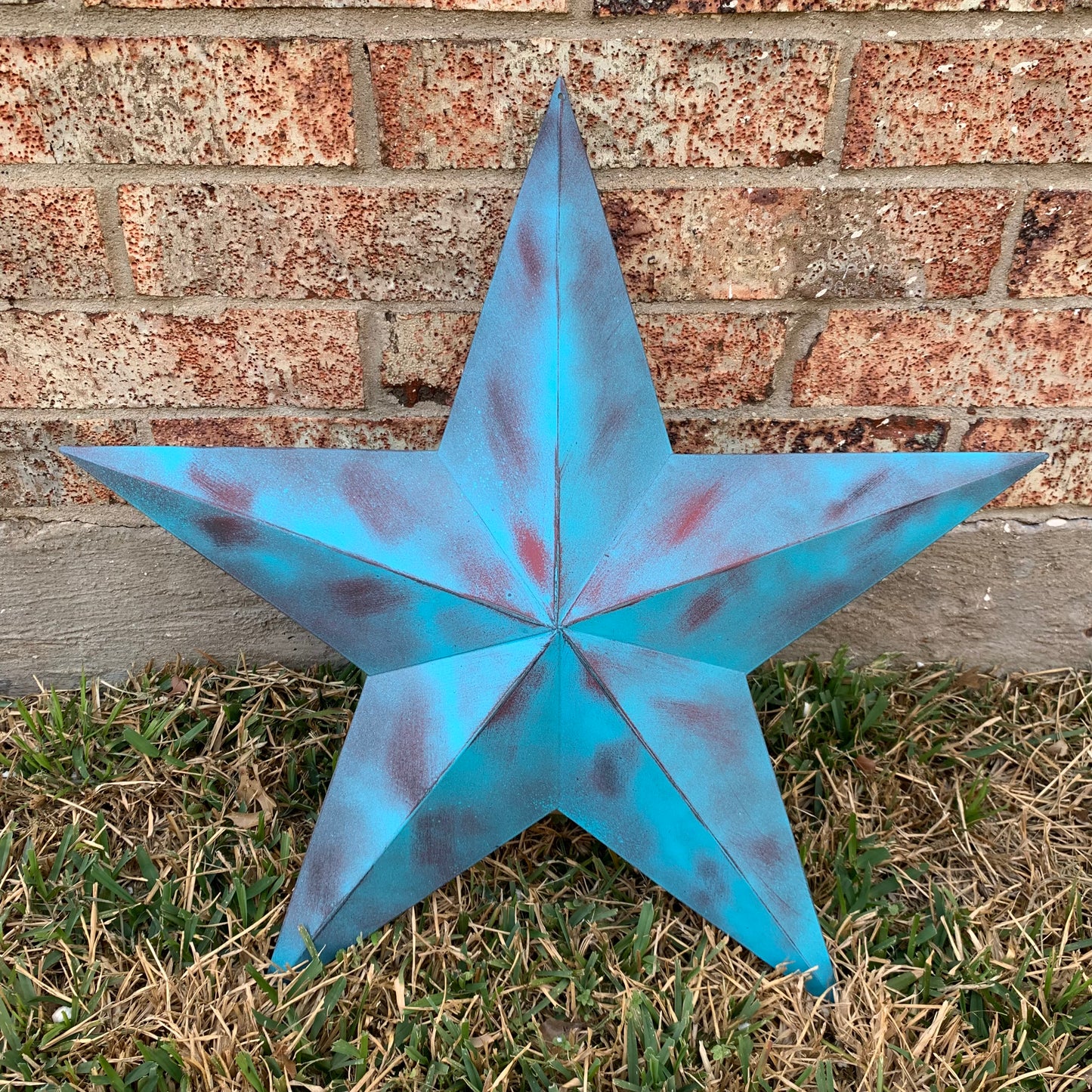 #EH10480 TURQUOISE DISTRESSED TWO TONE BARN STAR METAL ART WESTERN HOME DECOR HANDMADE NEW