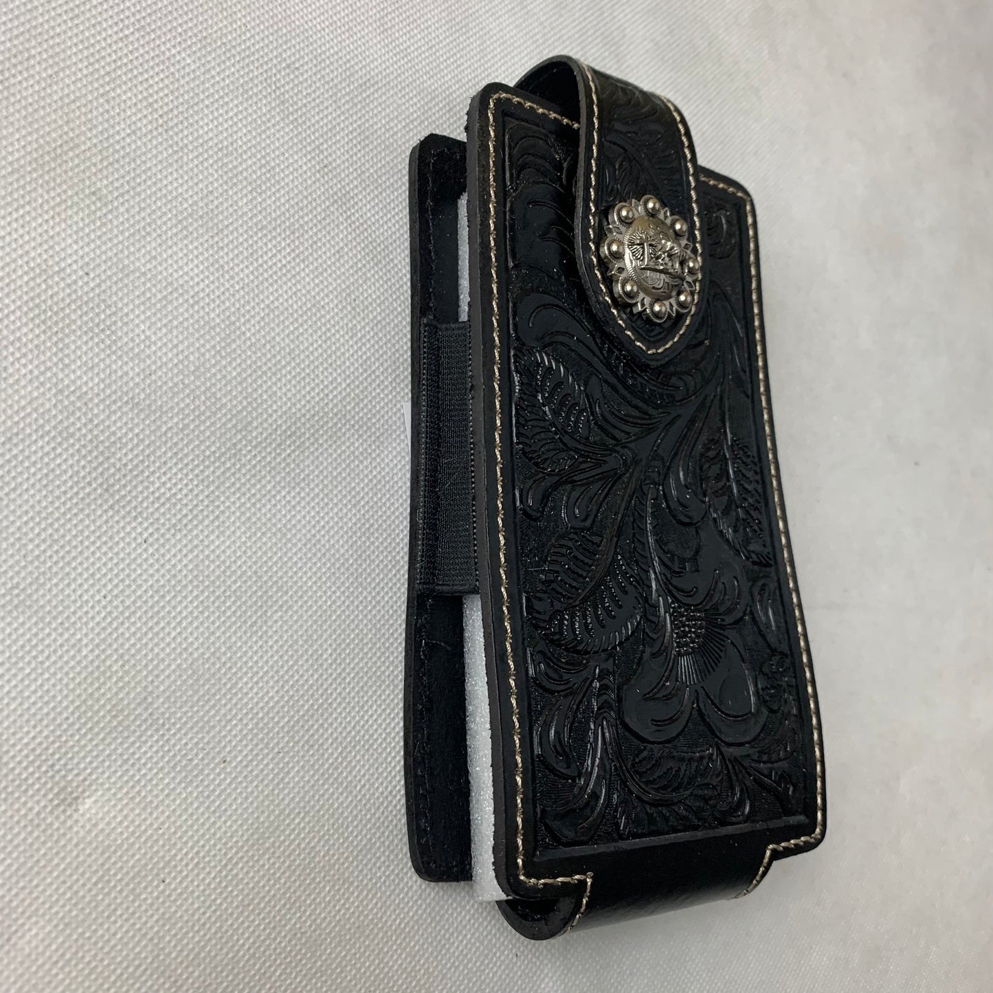 #WS341D 7" COWBOY PRAYER HOLSTER BLACK LEATHER POUCH EXTRA LARGE  BELT LOOP CELL PHONE CASE UNIVERSAL OVERSIZE--FREE SHIPPING