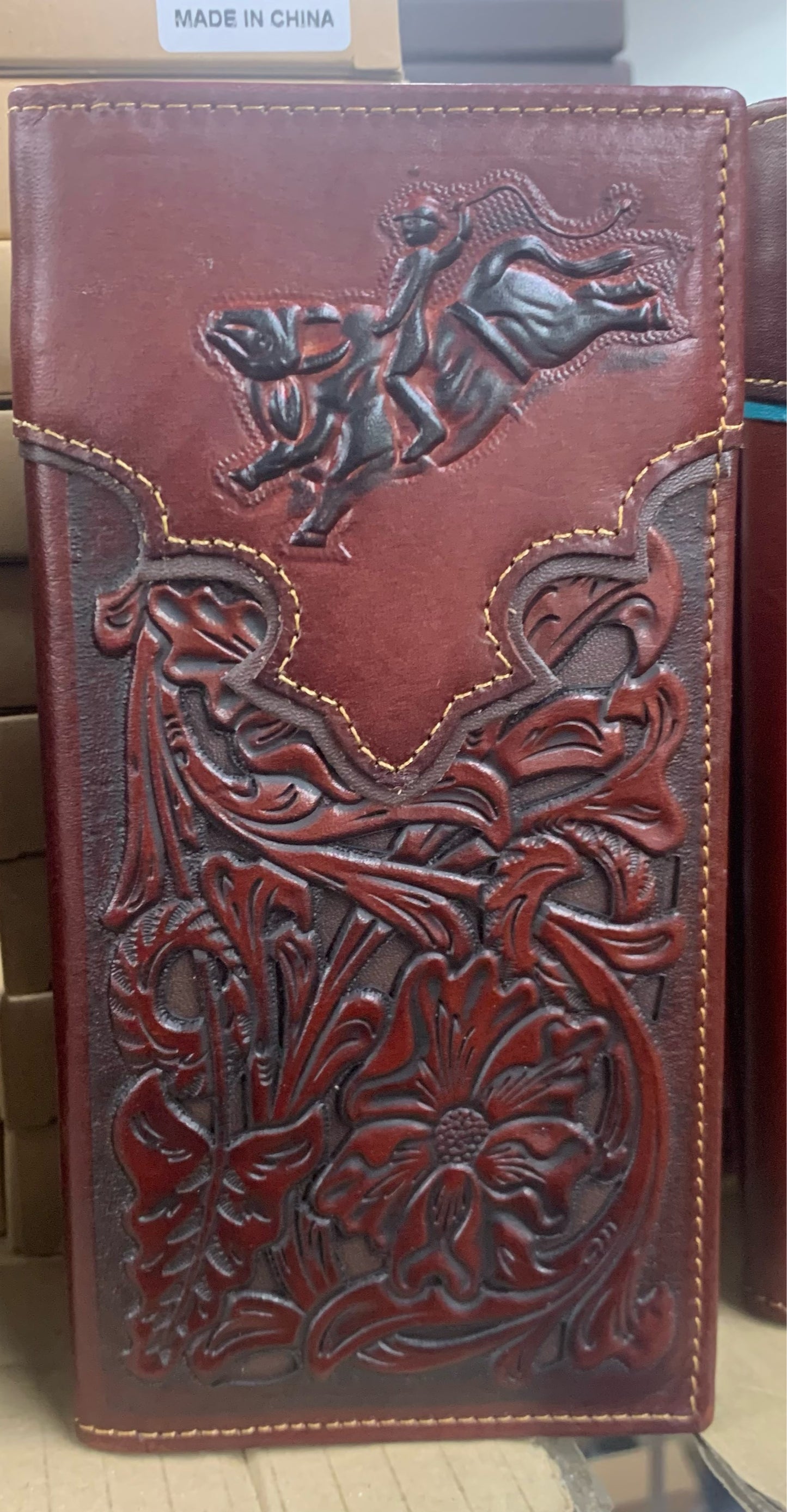 GENUINE LEATHER WESTERN CHECKBOOK MEN'S WALLET WESTERN FASHION