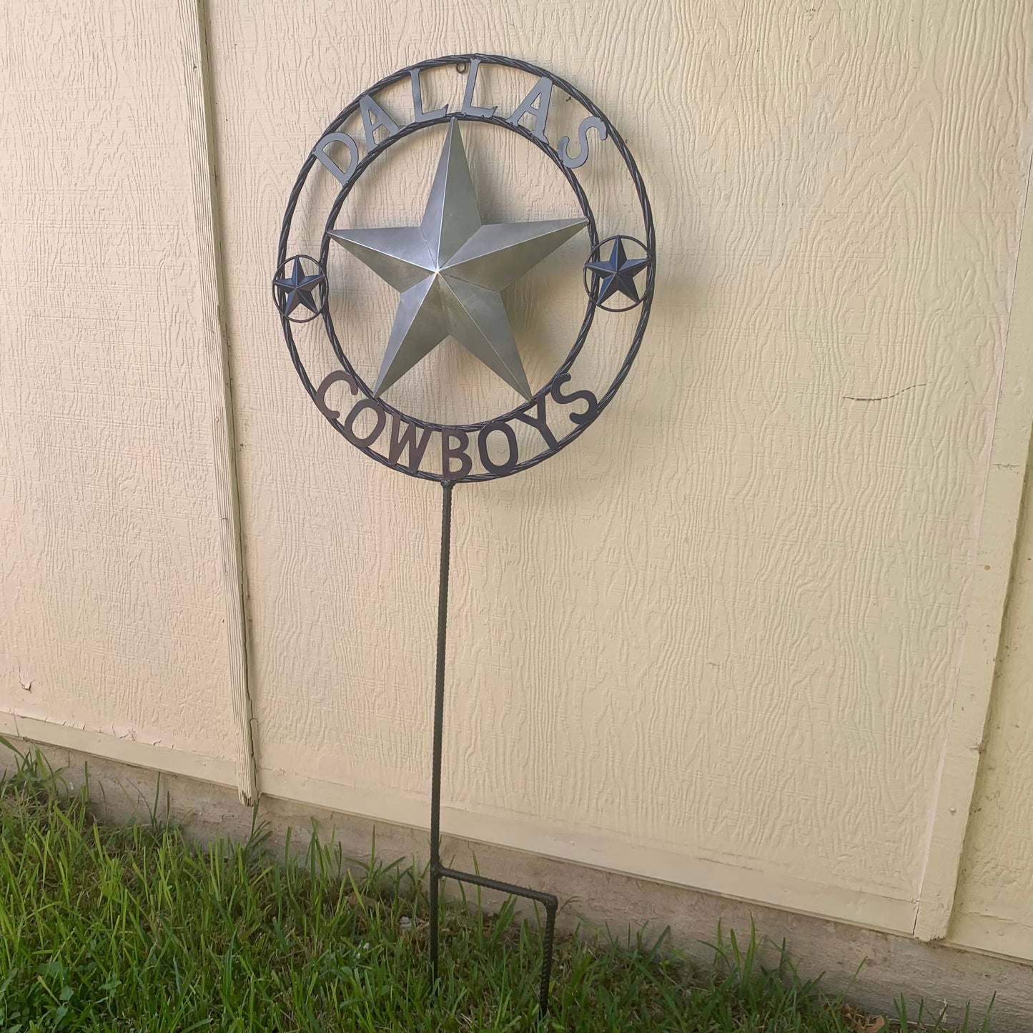 24" STAR & 34" STAKE DALLAS COWBOYS DECOR METAL ART WESTERN HOME WALL DECOR ALL SILVER & NAVY BLUE WITH 34" STAKE
