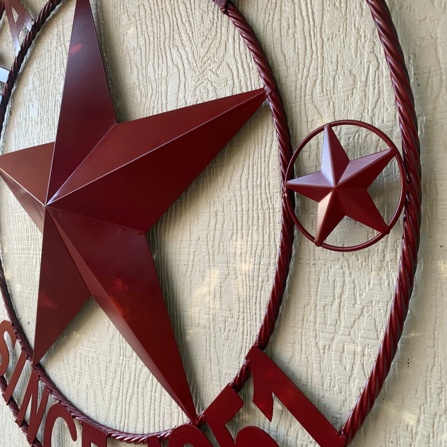 RAGETH STYLE YOUR CUSTOM STAR METAL NAME RUSTIC BURGUNDY RED PHILLIPS CUSTOM 3d STAR METAL NAME BARN STAR TWISTED ROPE RING DESIGN METAL WALL ART HOME DECOR ANY SIZE