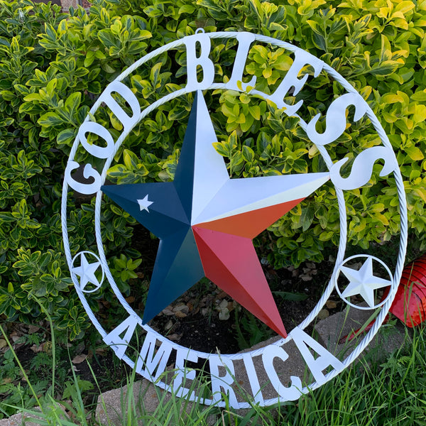 GOD BLESS AMERICA WHITE RING & RED WHITE BLUE BARN METAL STAR TWISTED RING HANDMADE NEW