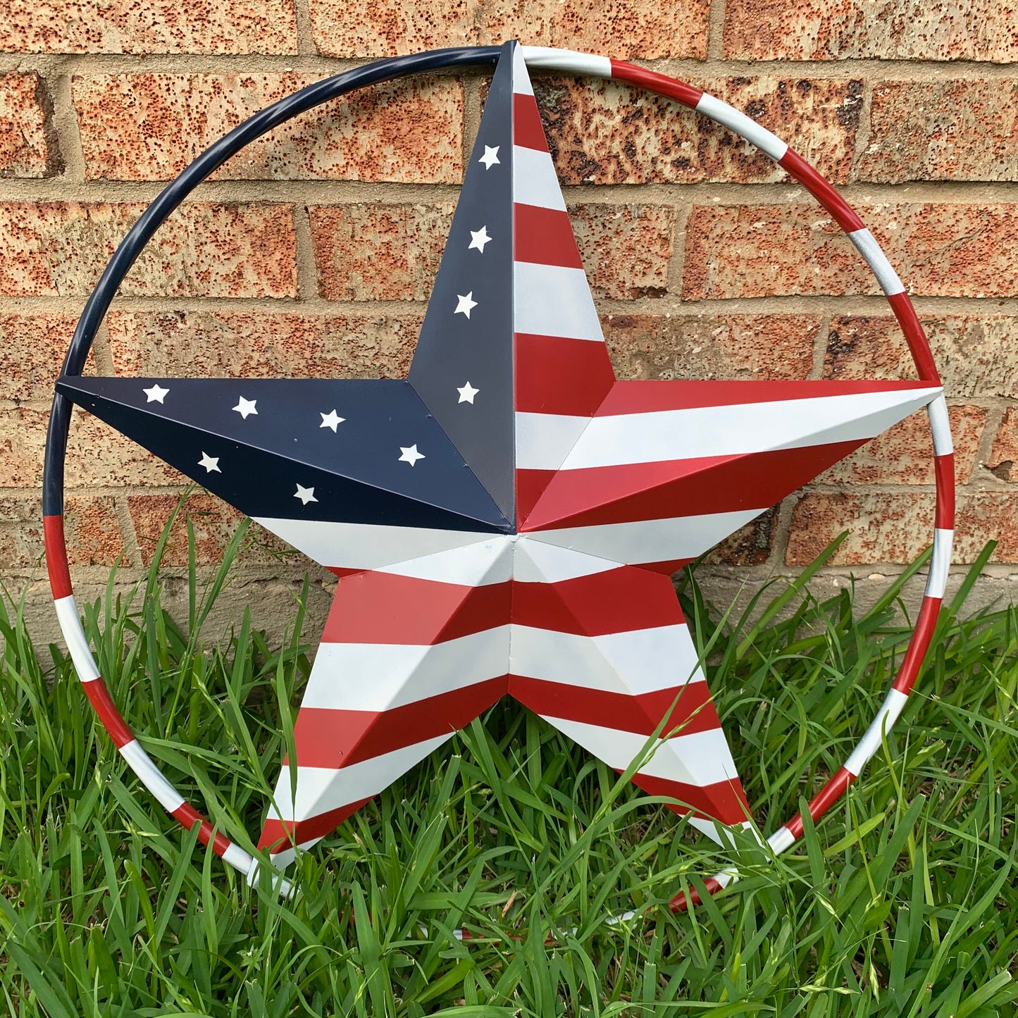 USA FLAG STAR AMERICAN FLAG METAL3D TWIST ROPE RING RED WHT BLUE WESTERN HOME DECOR HANDMADE #EH11925, 12",24",36",48"