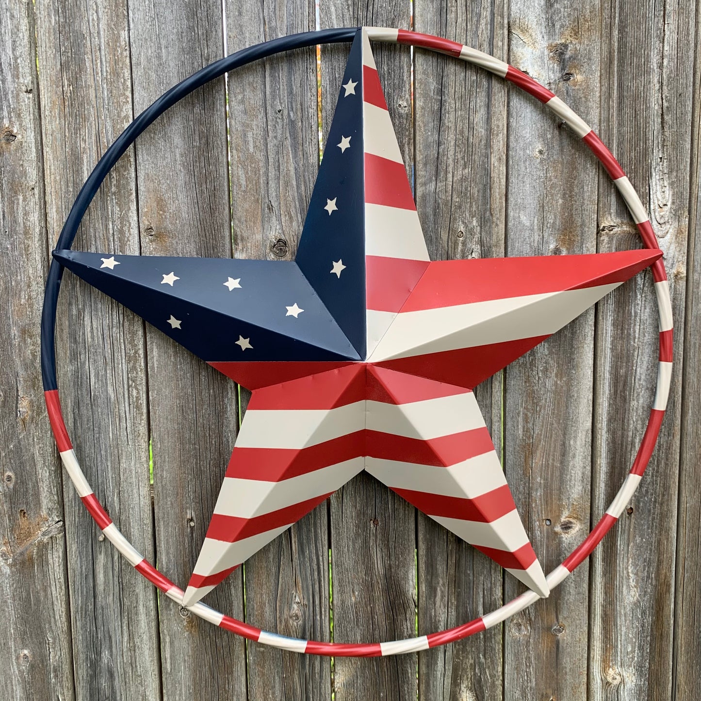 AMERICAN USA FLAG BARN STAR METAL RED BEIGE BLUE STAR 12",16",24",32"36",38",40",48