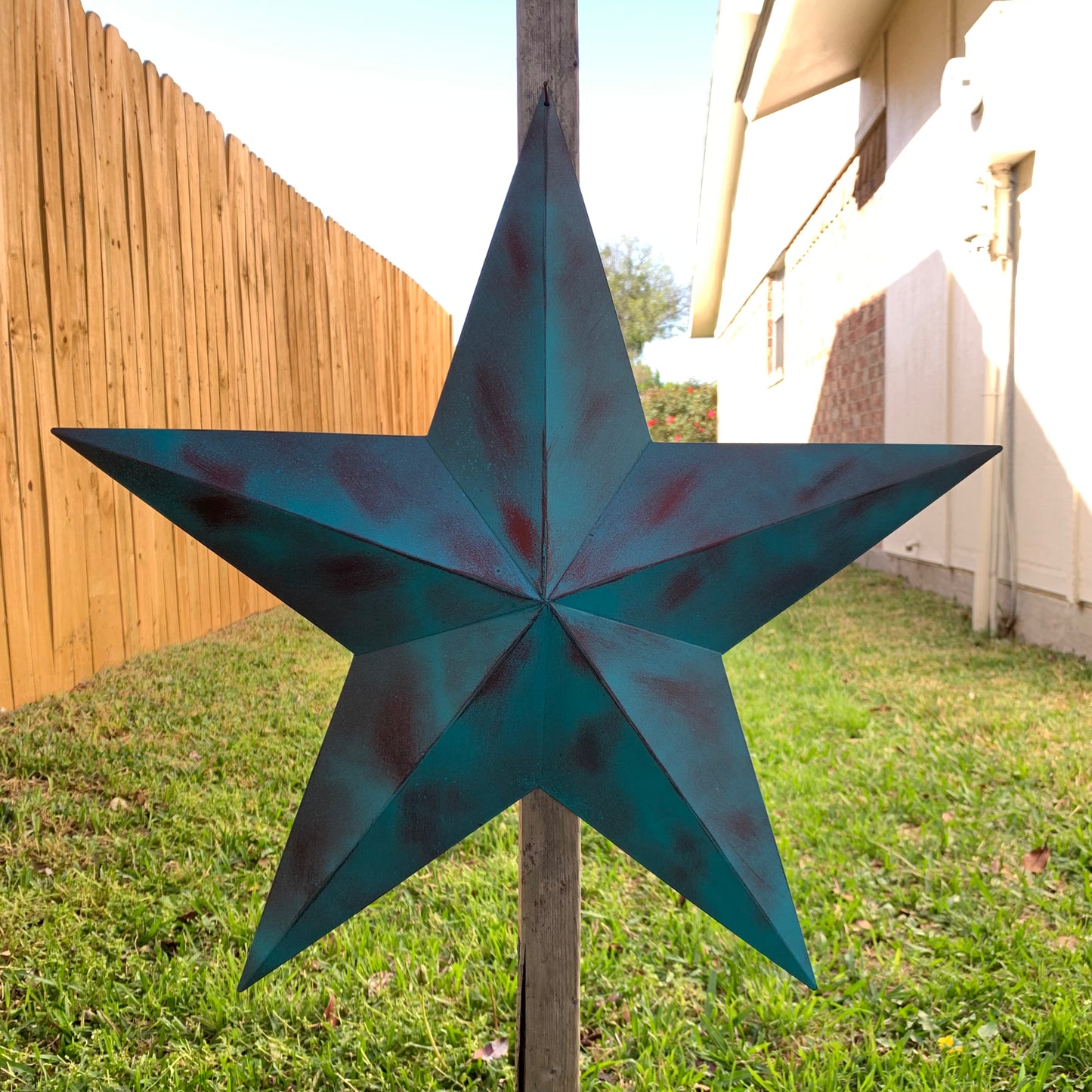 #EH10480 TURQUOISE DISTRESSED TWO TONE BARN STAR METAL ART WESTERN HOME DECOR HANDMADE NEW