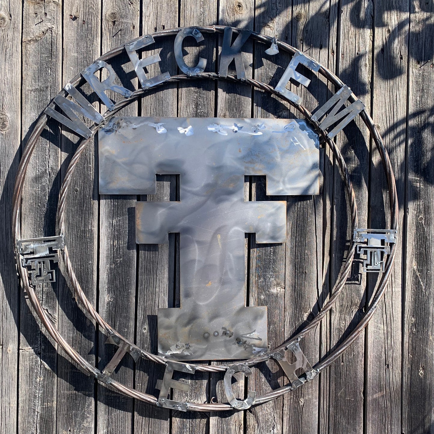 12",18",24",32",36" WRECKEM TEXAS TECH RAW METAL CUSTOM VINTAGE CRAFT METAL TEAM SIGN HANDMADE