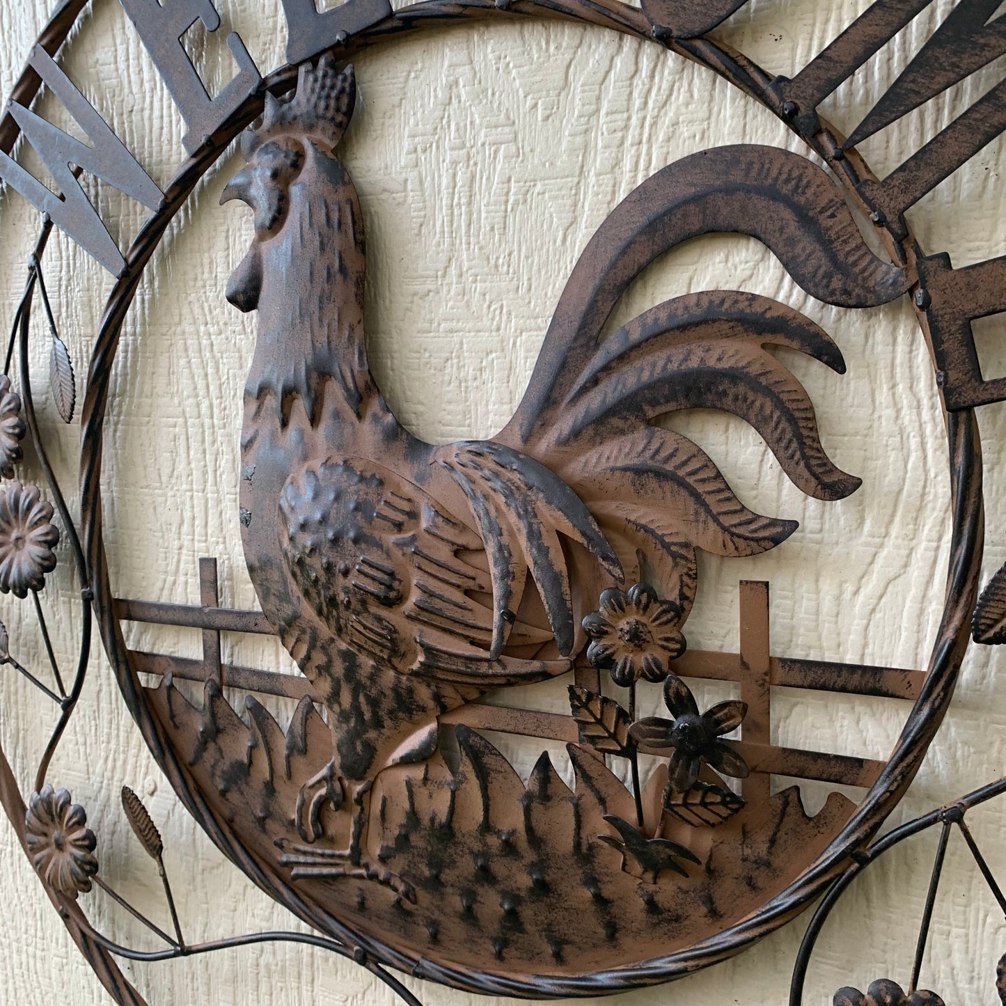 #EH11437 ROOSTER WELCOME 24" SCROLL ART METAL SIGN WESTERN HOME DECOR NEW