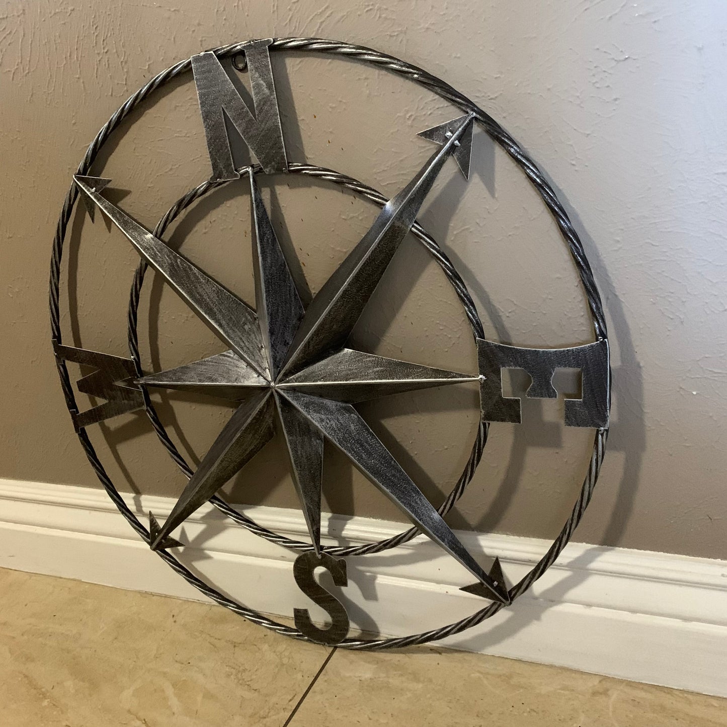 COMPASS 24" GREY METAL SIGN WESTERN HOME DECOR HANDMADE NEW #EH10381