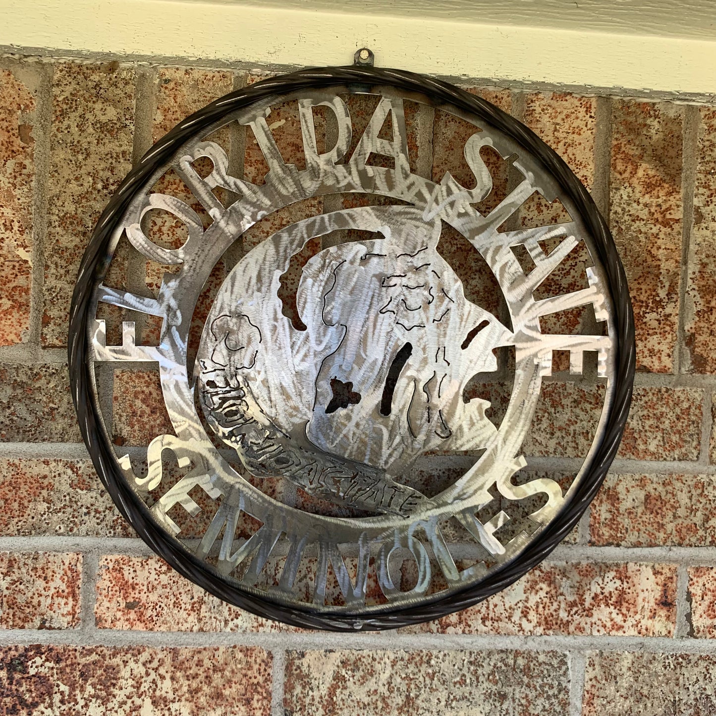 FSU FLORIDA STATE SEMINOLES INDIAN CUSTOM RAW METAL VINTAGE CRAFT TEAM SIGN HANDMADE