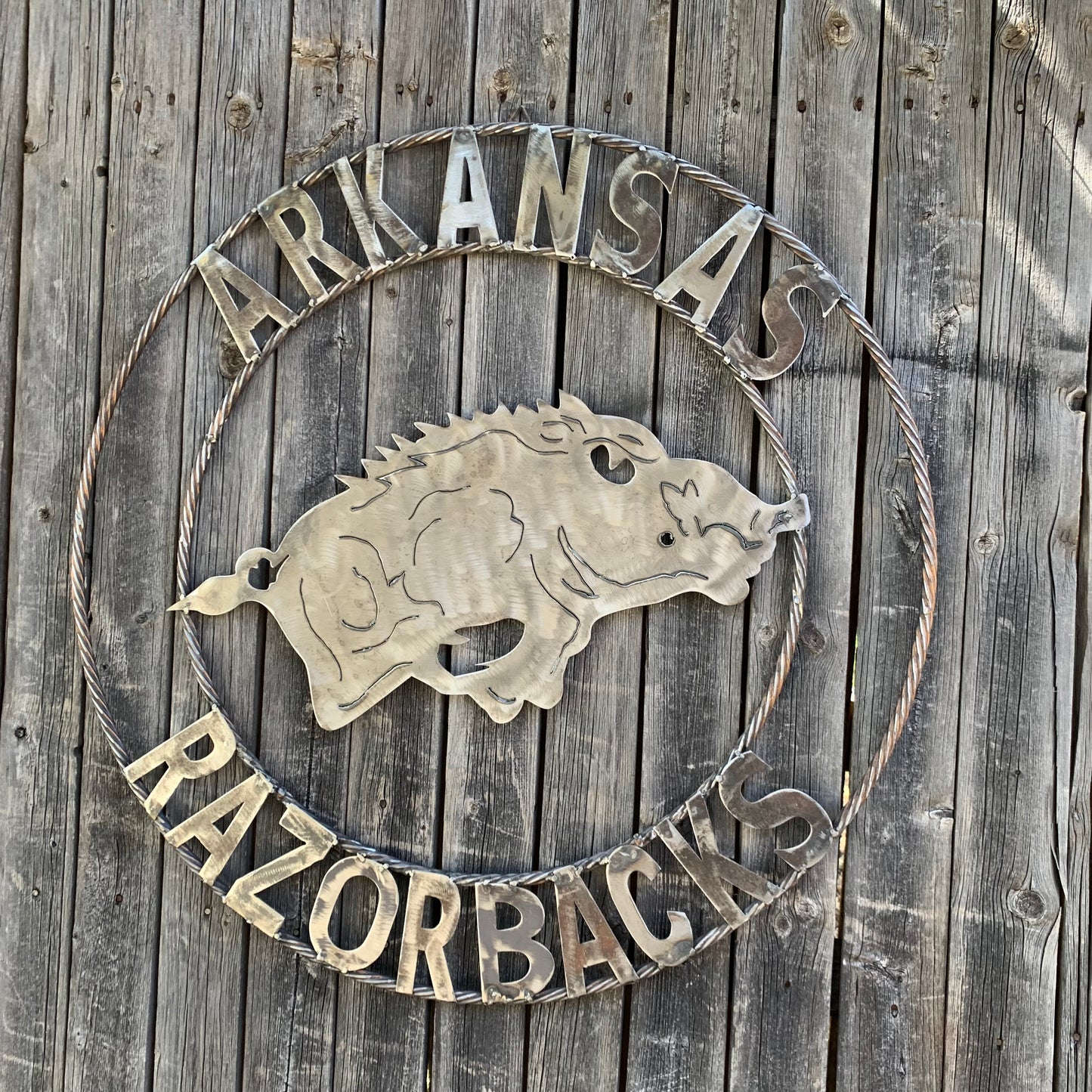 ARKANSAS RAZORBACKS CUSTOM RAW METAL VINTAGE CRAFT TEAM SIGN OFFICIAL LICENSED PRODUCT