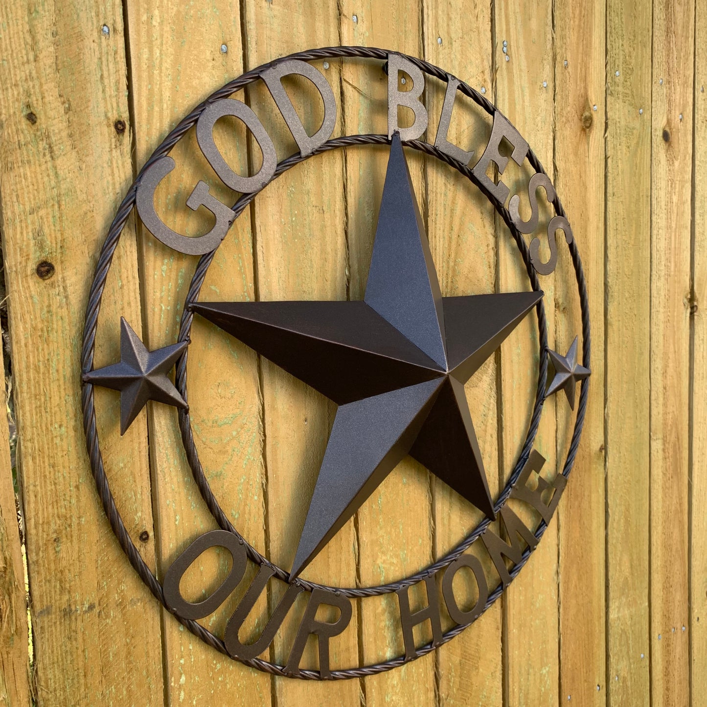 GOD BLESS OUR HOME BARN METAL STAR TWISTED ROPE RING WESTERN HOME DECOR RUSTIC BRONZE HANDMADE NEW #EH11021