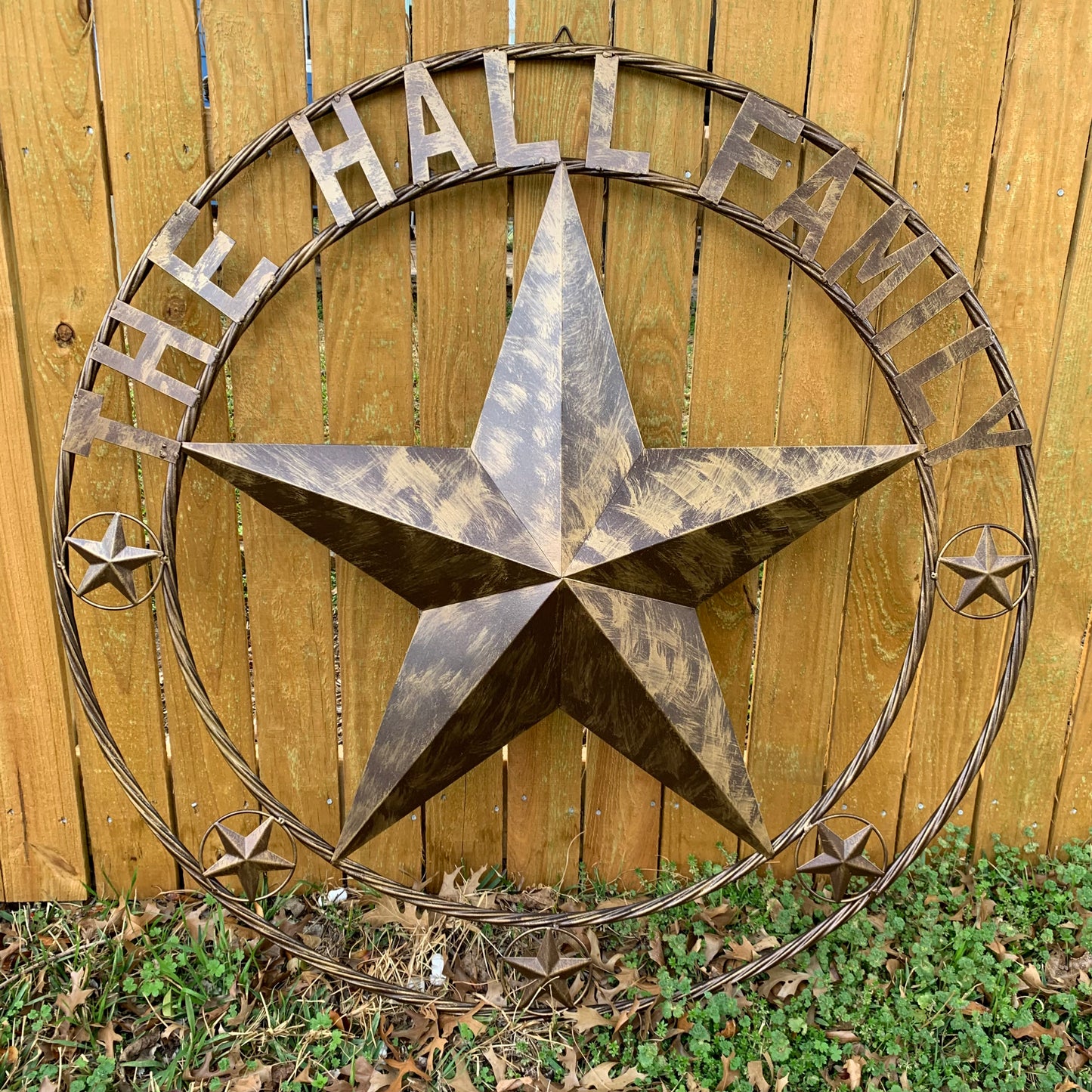 COLOMINA STYLE YOUR CUSTOM NAME BARN STAR BRONZE BRUSH COPPER METAL STAR 3d TWISTED ROPE RING COLOMINA WESTERN HOME DECOR RUSTIC VINTAGE HANDMADE 24",32",36",40",42",44",46",50"