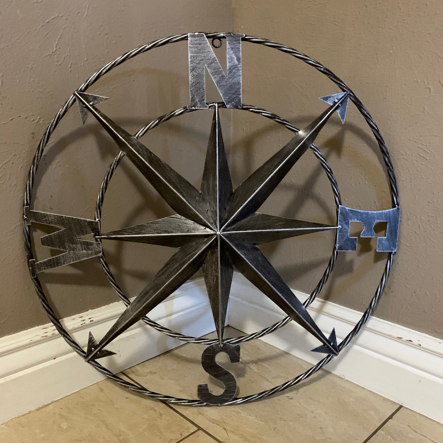 COMPASS 24" GREY METAL SIGN WESTERN HOME DECOR HANDMADE NEW #EH10381