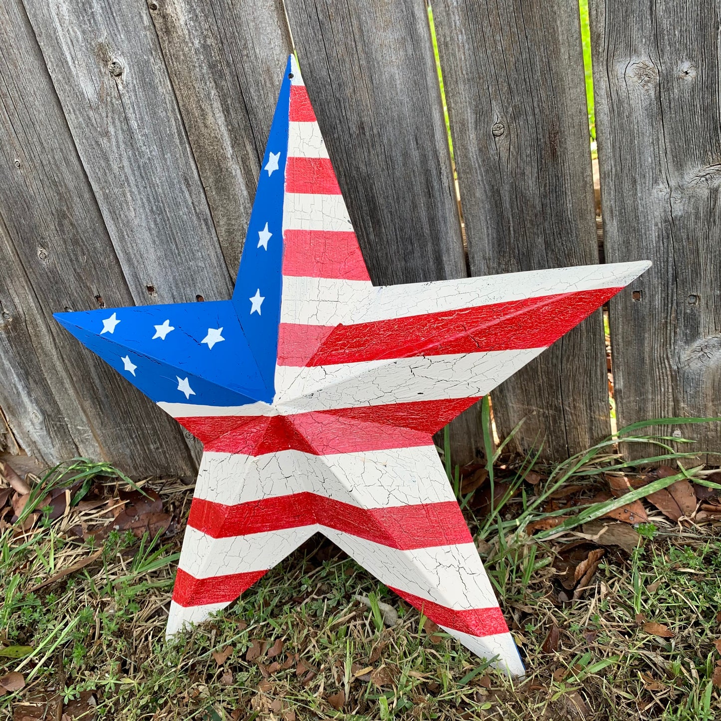 CRACKLE STAR RED WHITE BLUE Metal Wall Art Western Home Decor Handmade 9",12",16",24",30",34",36"