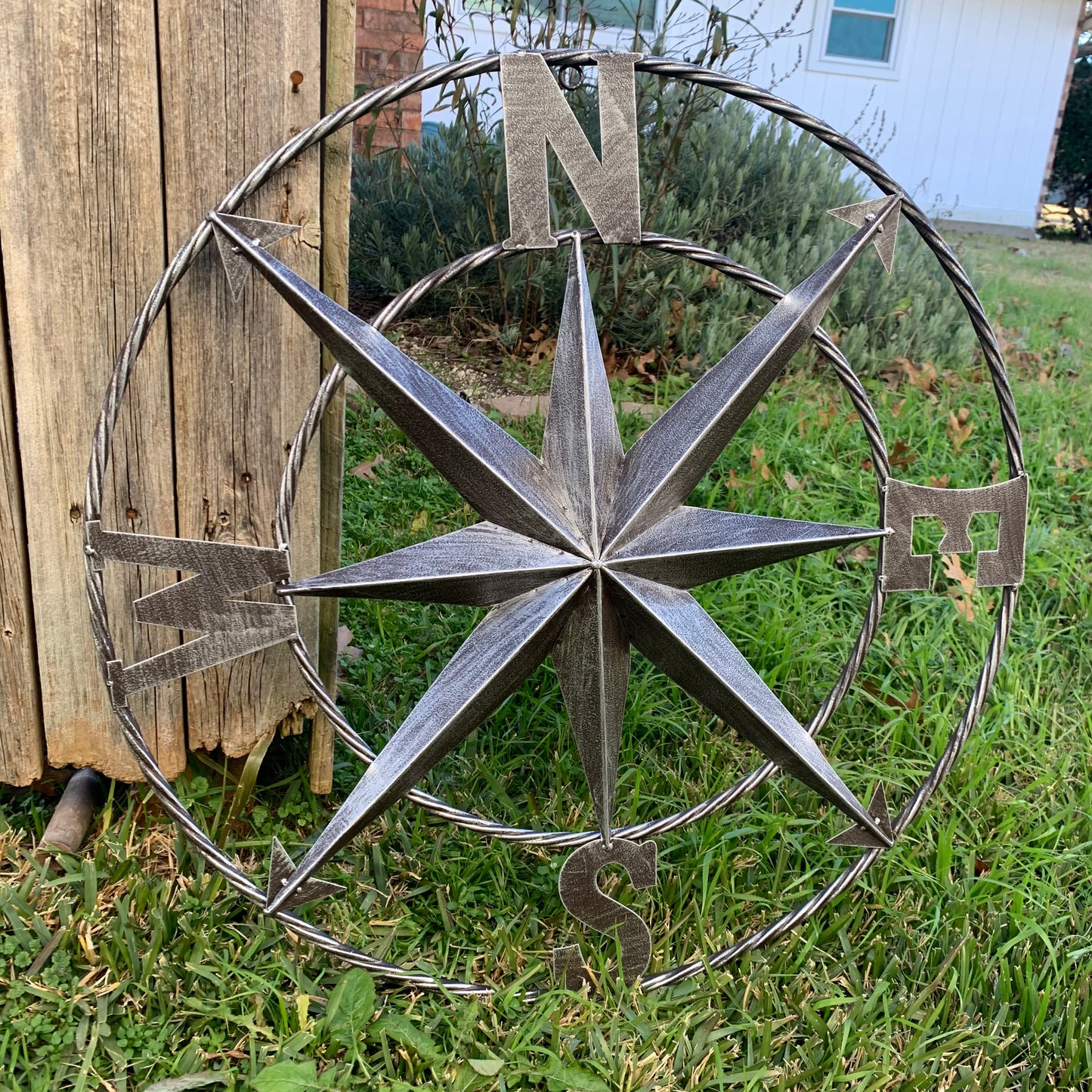 COMPASS 24" GREY METAL SIGN WESTERN HOME DECOR HANDMADE NEW #EH10381