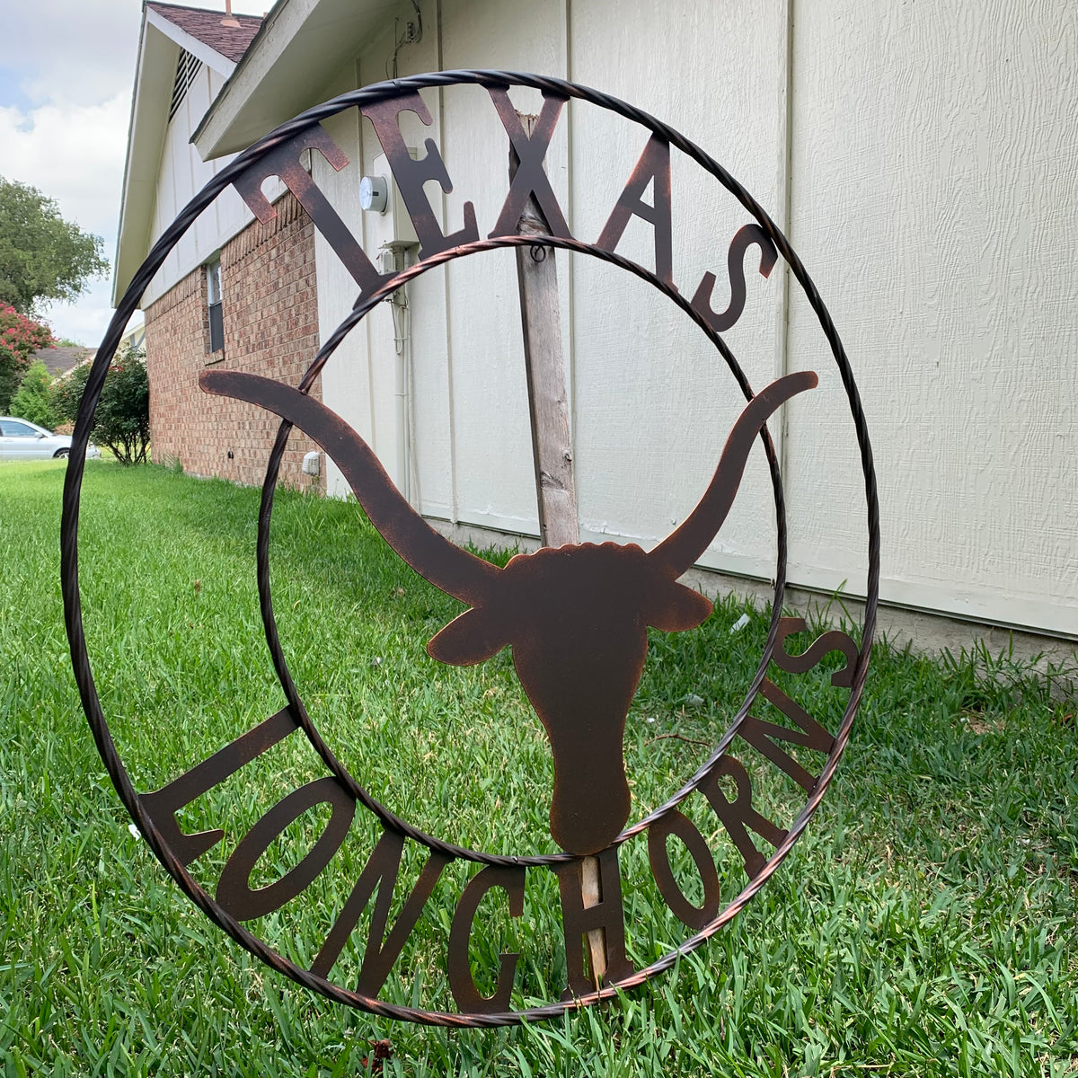 TEXAS LONGHORNS CUSTOM METAL VINTAGE CRAFT SIGN TEAM ART WESTERN HOME DECOR RUSTIC BRONZE HANDMADE #EH12565
