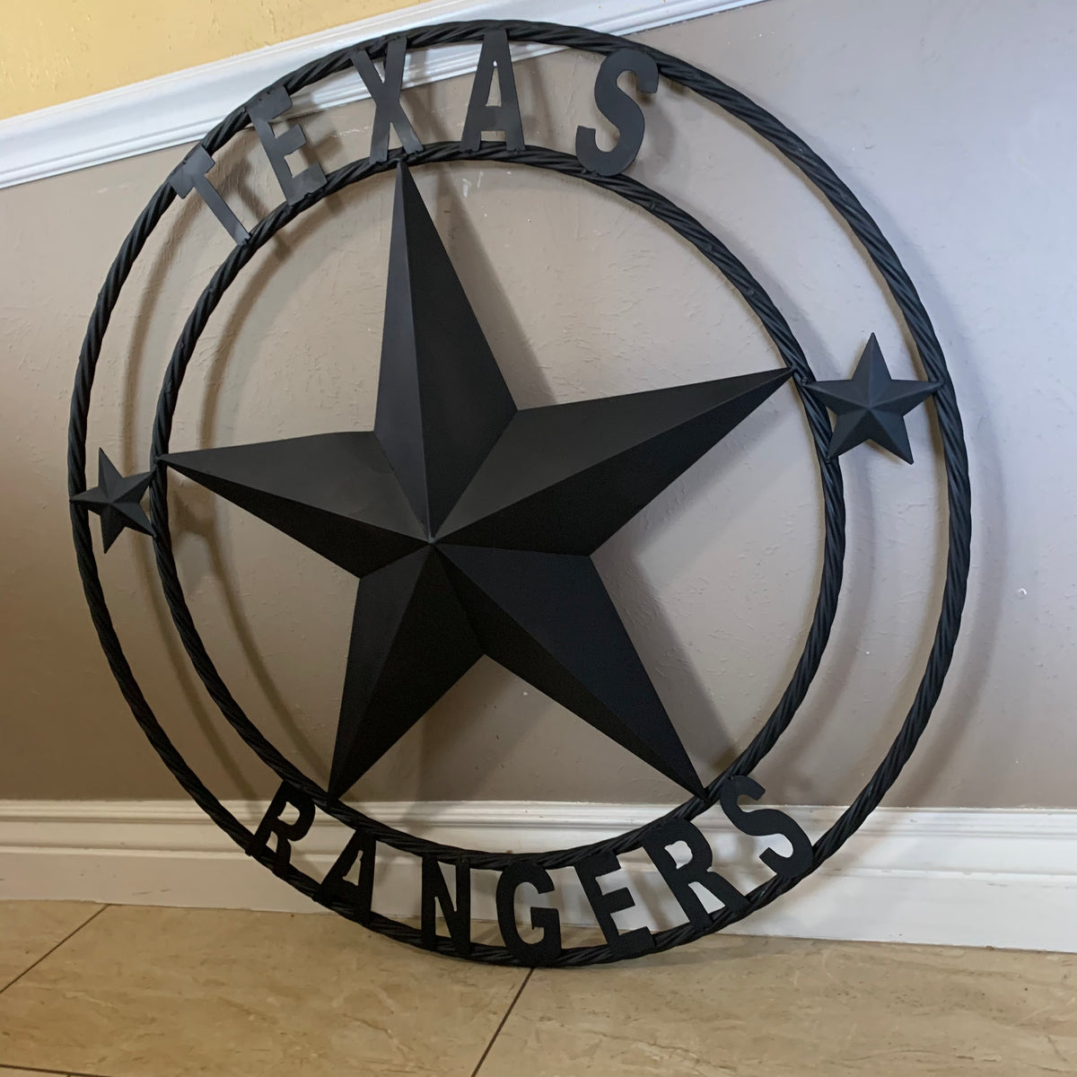 TEXAS RANGERS BLACK LONE STAR METAL TEAM WESTERN HOME DECOR CRAFT