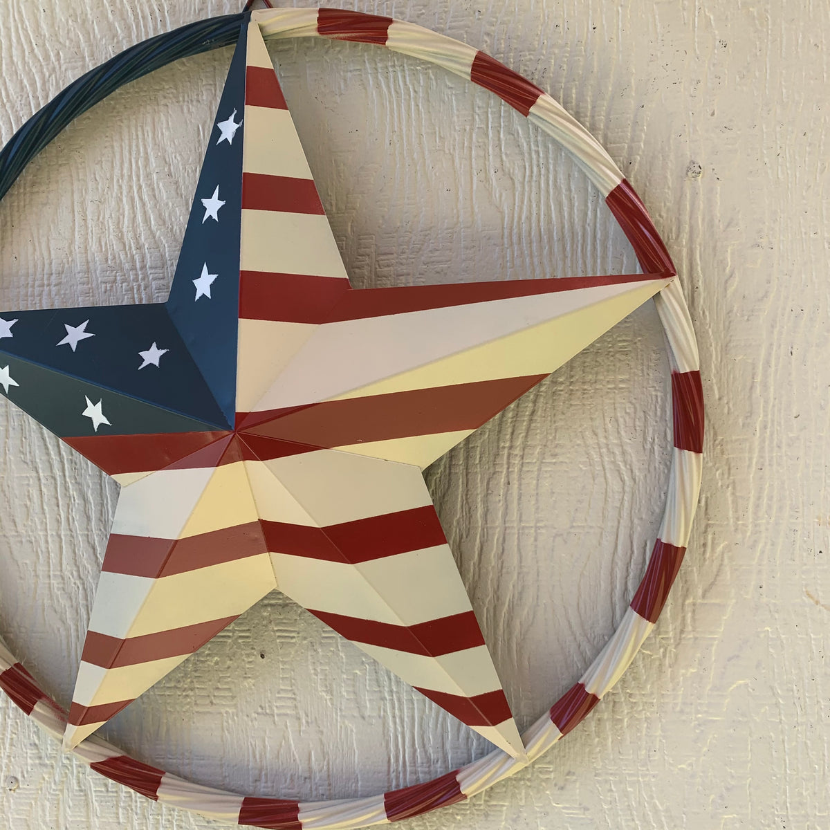 AMERICAN USA FLAG BARN STAR METAL RED IVORY BEIGE BLUE STAR12",16",24",32"36",38",40",48"