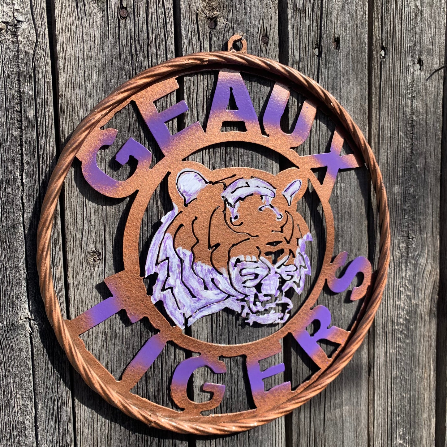 12",18",24",32" GEAUX TIGERS CUSTOM VINTAGE METAL CRAFT TEAM WALL ART HANDMADE