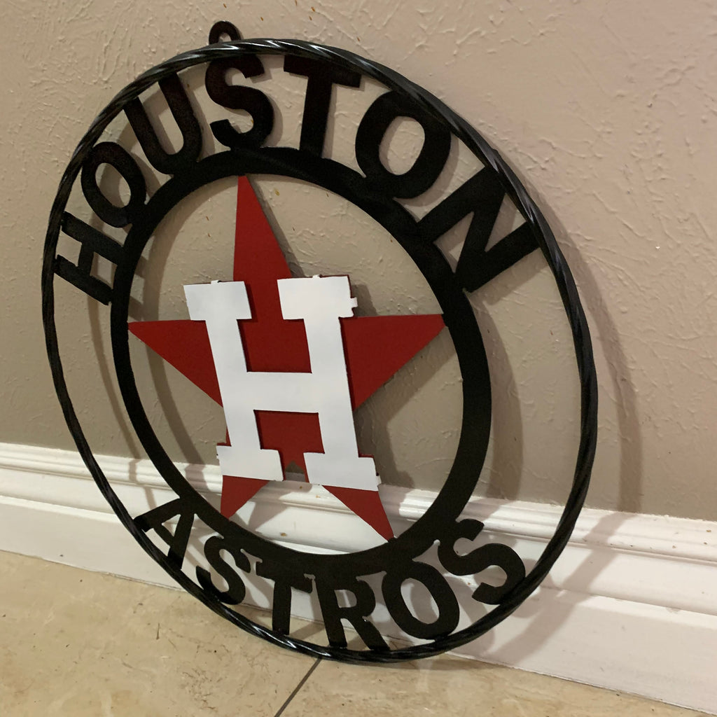 Houston Astros Retro Logo 3D Metal Artwork – Hex Head Art