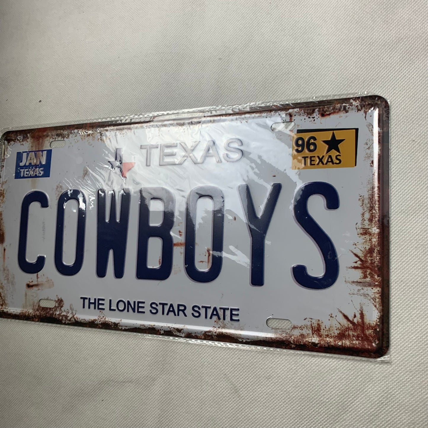 TEXAS COWBOYS LONESTAR STATE SOUVENIR LICENSE PLATE TIN SIGN BLUE LETTERS METAL ART WESTERN HOME DECOR #EH11717