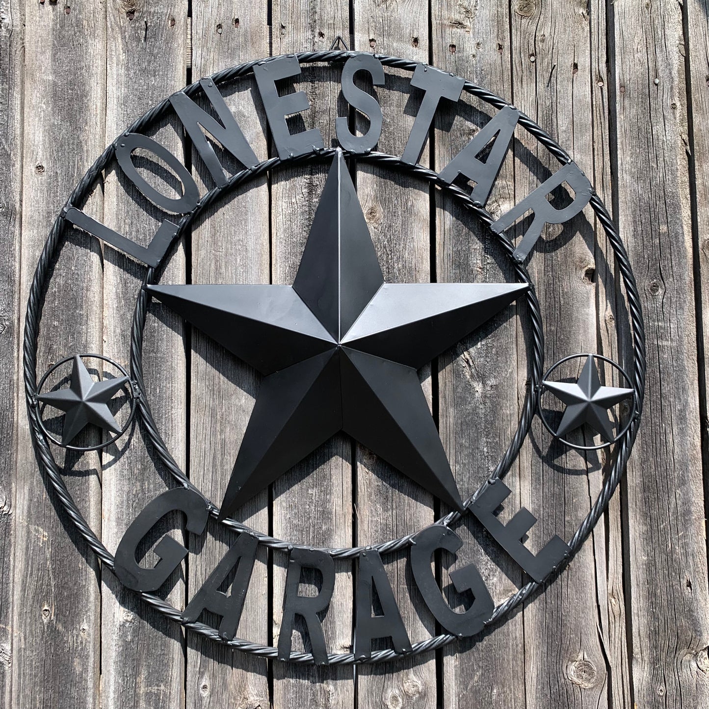 LONESTAR GARAGE STYLE CUSTOM BARN NAME STAR LONESTAR GARAGE METAL NAME BARN STAR WITH TWISTED ROPE RING 3d STAR ART WESTERN HOME DECOR RUSTIC BROWN