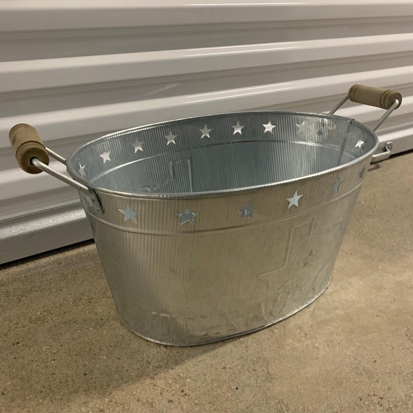 24" TEXAS BUCKET SILVER METAL OVAL TUB BEVERAGE HOLDER WESTERN HOME DECOR HANDMADE NEW #EH12495