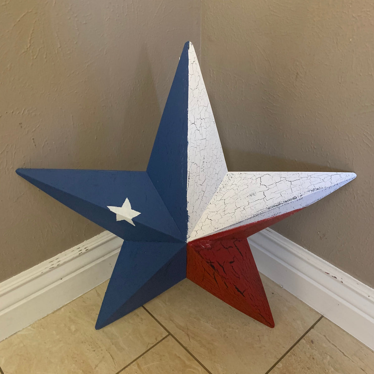 CRACKLE STYLE RED WHITE & BLUE METAL BARN STAR METAL WALL ART WESTERN HOME DECOR RUSTIC NEW