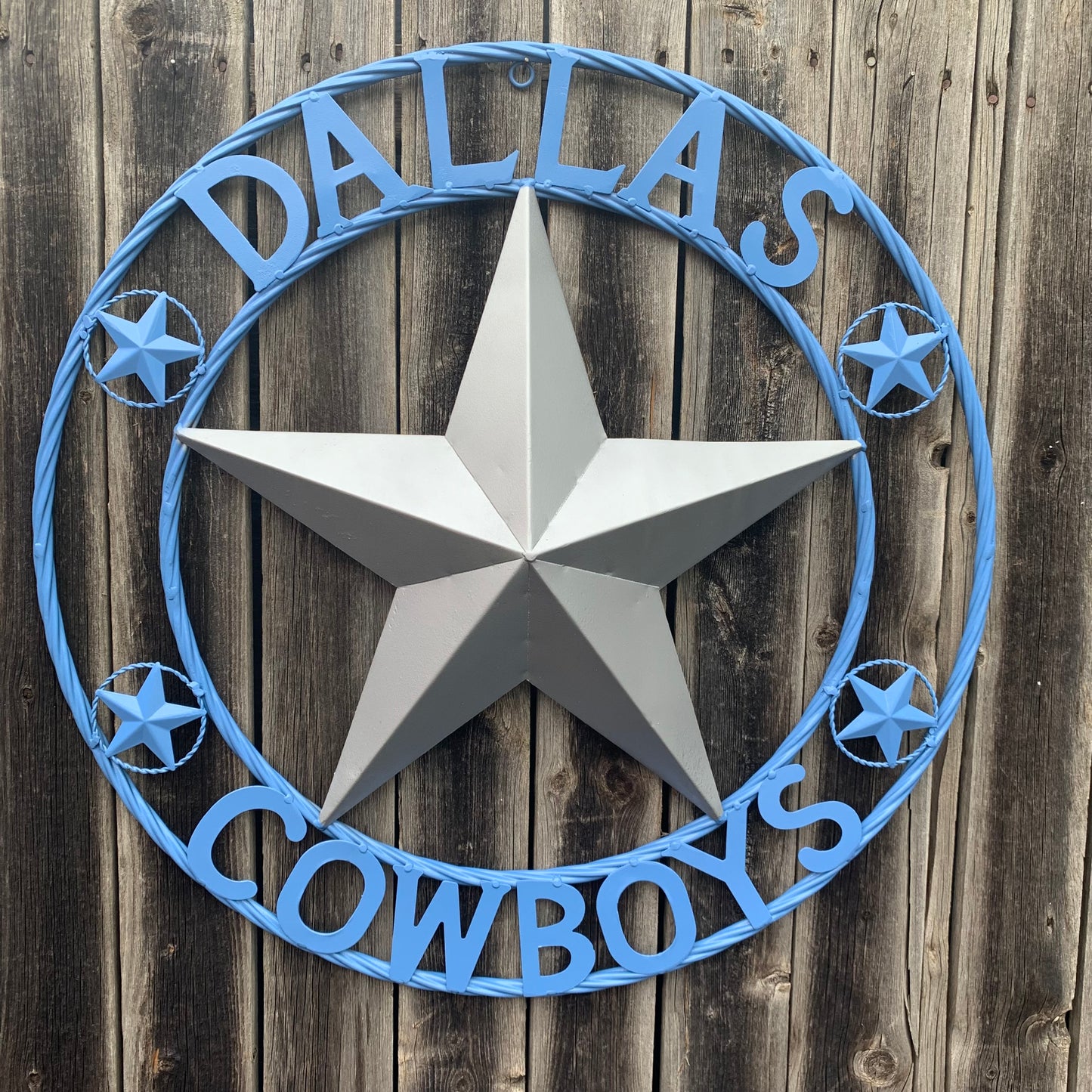 DALLAS COWBOYS LIGHT BLUE & SILVER DECOR METAL ART WESTERN HOME WALL DECOR SIZE:24",32",36",40",42",44",46",50"