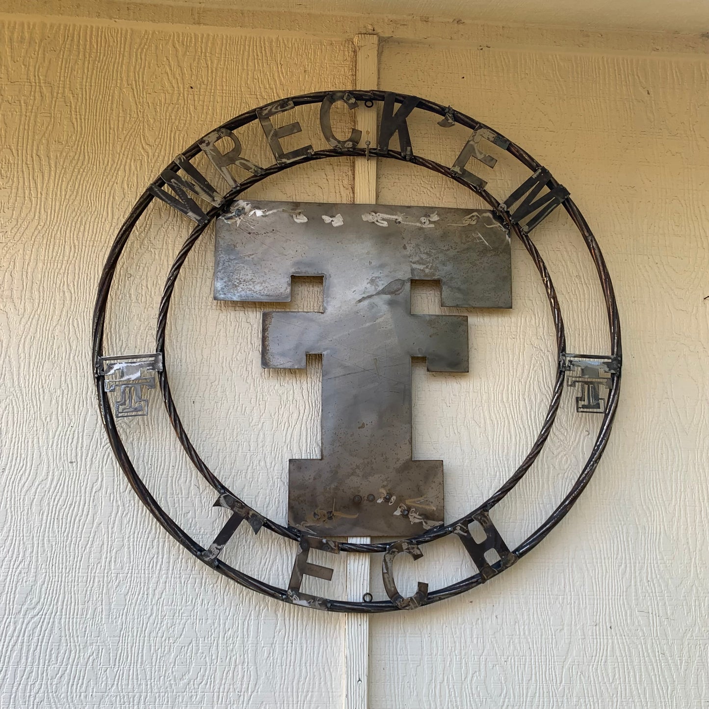 12",18",24",32",36" WRECKEM TEXAS TECH RAW METAL CUSTOM VINTAGE CRAFT METAL TEAM SIGN HANDMADE